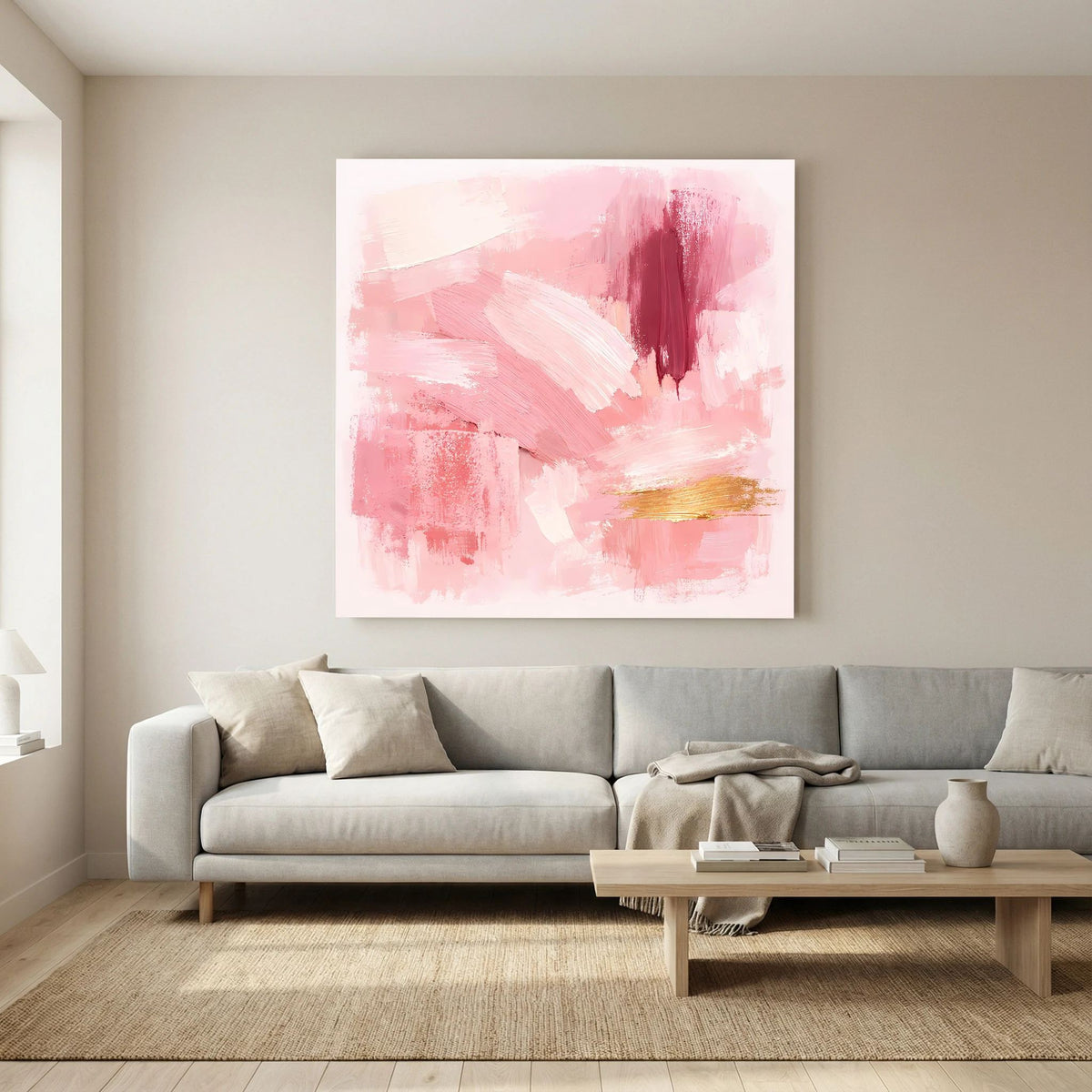 Leinwand Abstraktes Gemälde in Rosa und Gold | Modernes Elegantes Wandbild Pastell