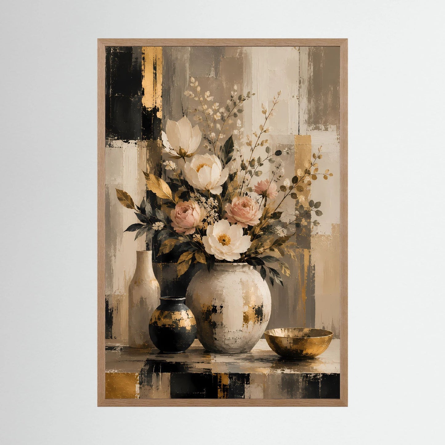 Eleganter Blumenstrauß | Creme Rosa Gold Stillleben | Poster Hochformat
