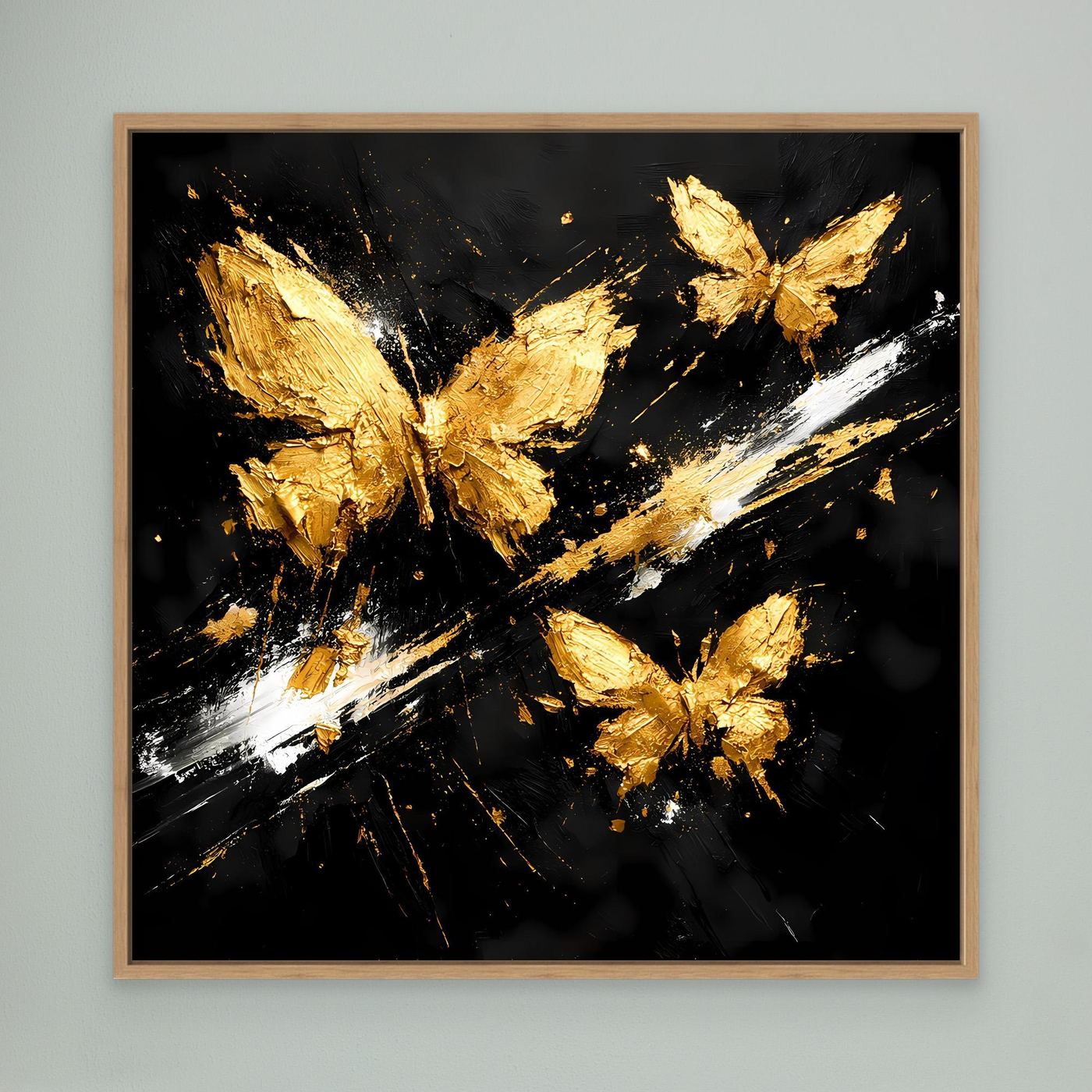 Leinwand Goldene Schmetterlinge im Flug | Abstraktes Modernes Wandbild