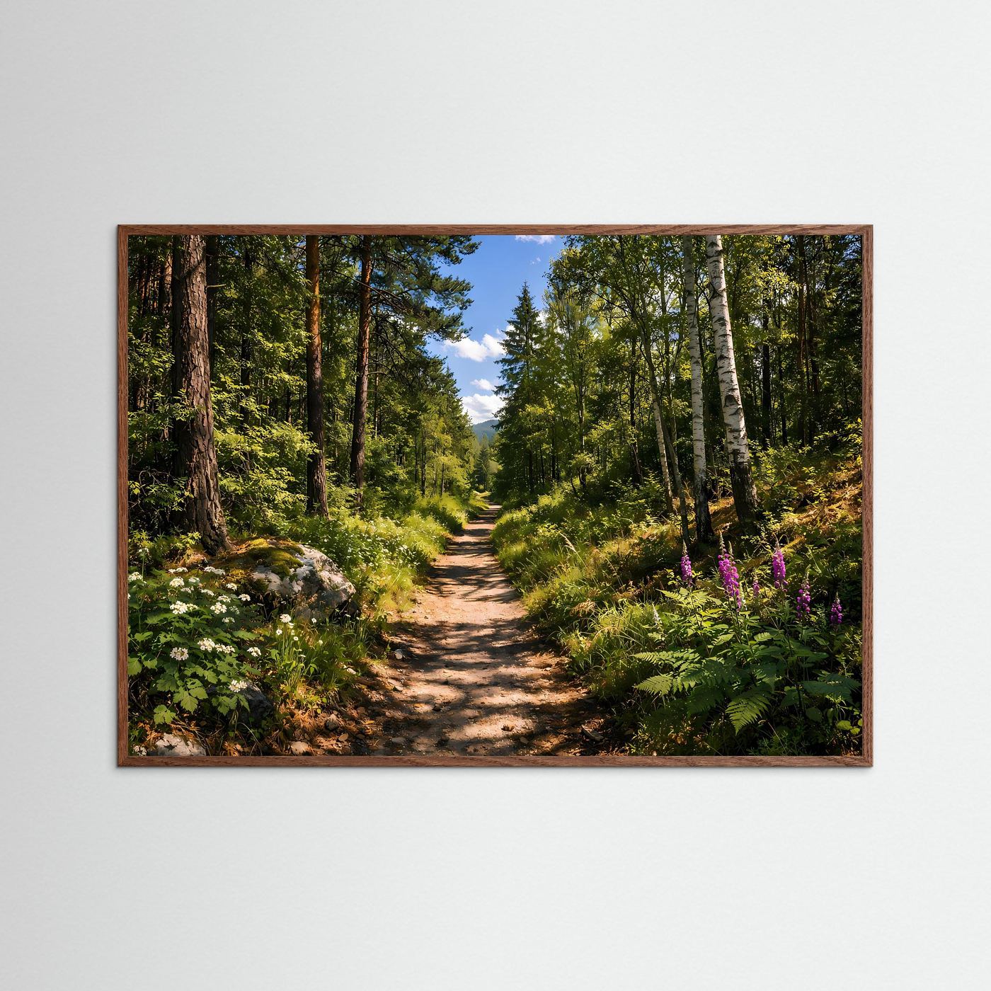 Idyllischer Waldweg im Sonnenschein | Natur & Mischwald Poster Querformat