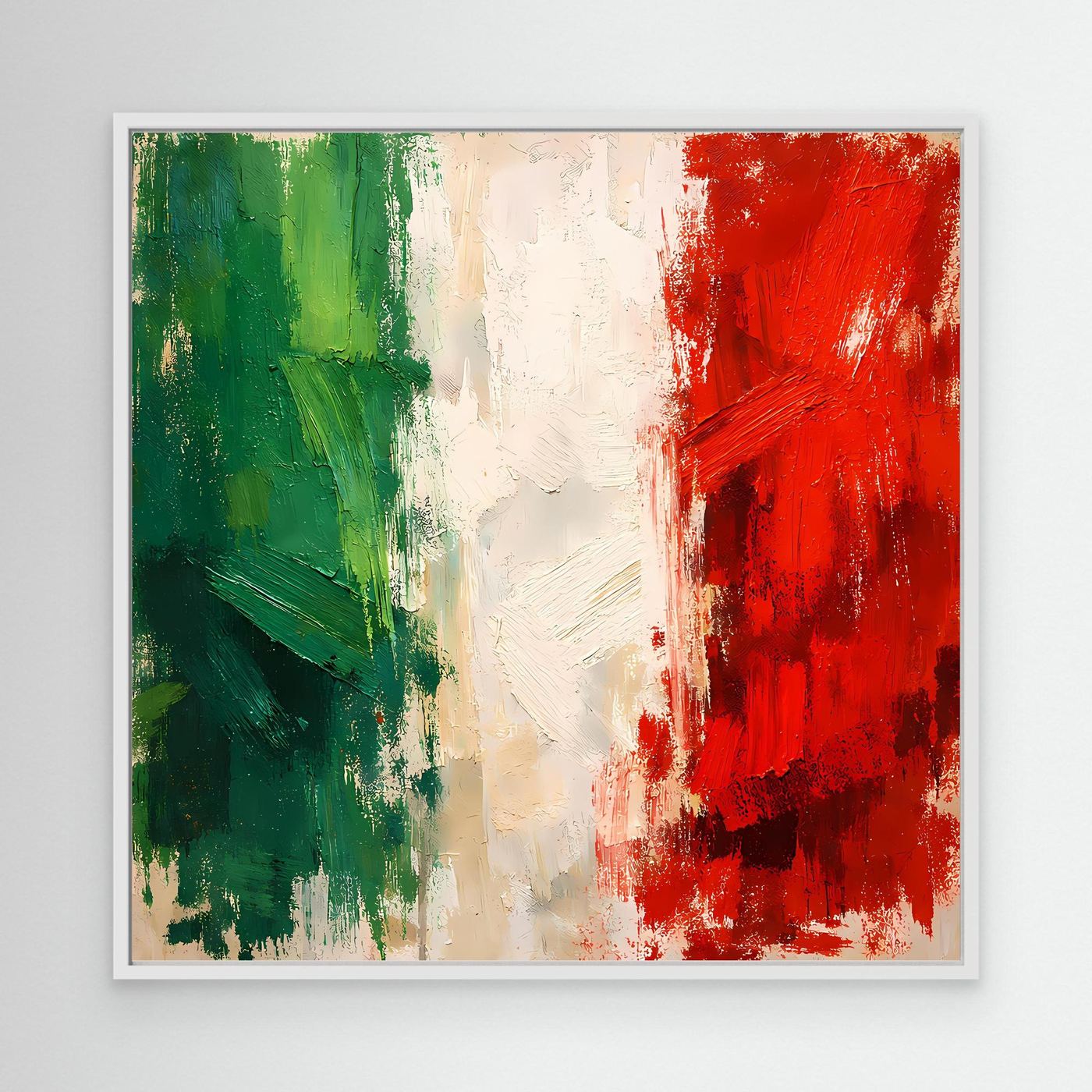 Abstract wall canvas print with green, white, and red brushstroke flag
