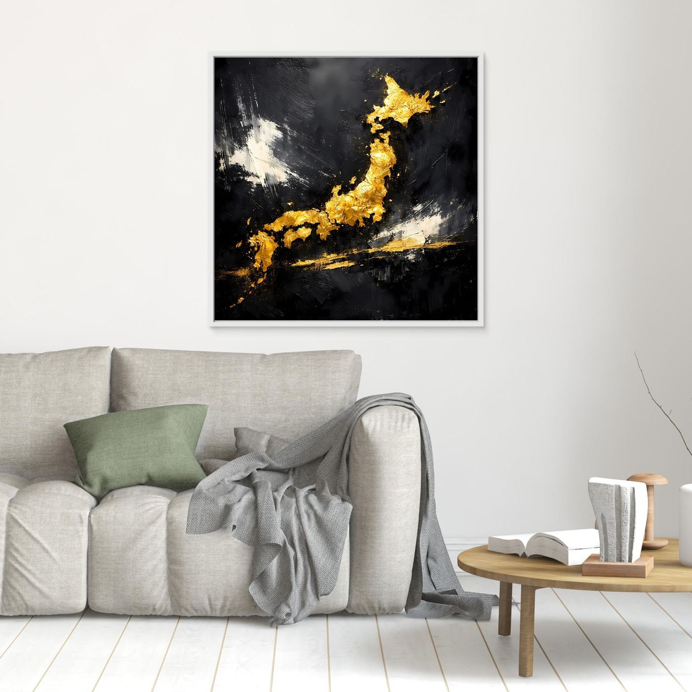 Leinwand Elegante Japan-Karte in Gold & Schwarz | Modernes Abstraktes Wandbild
