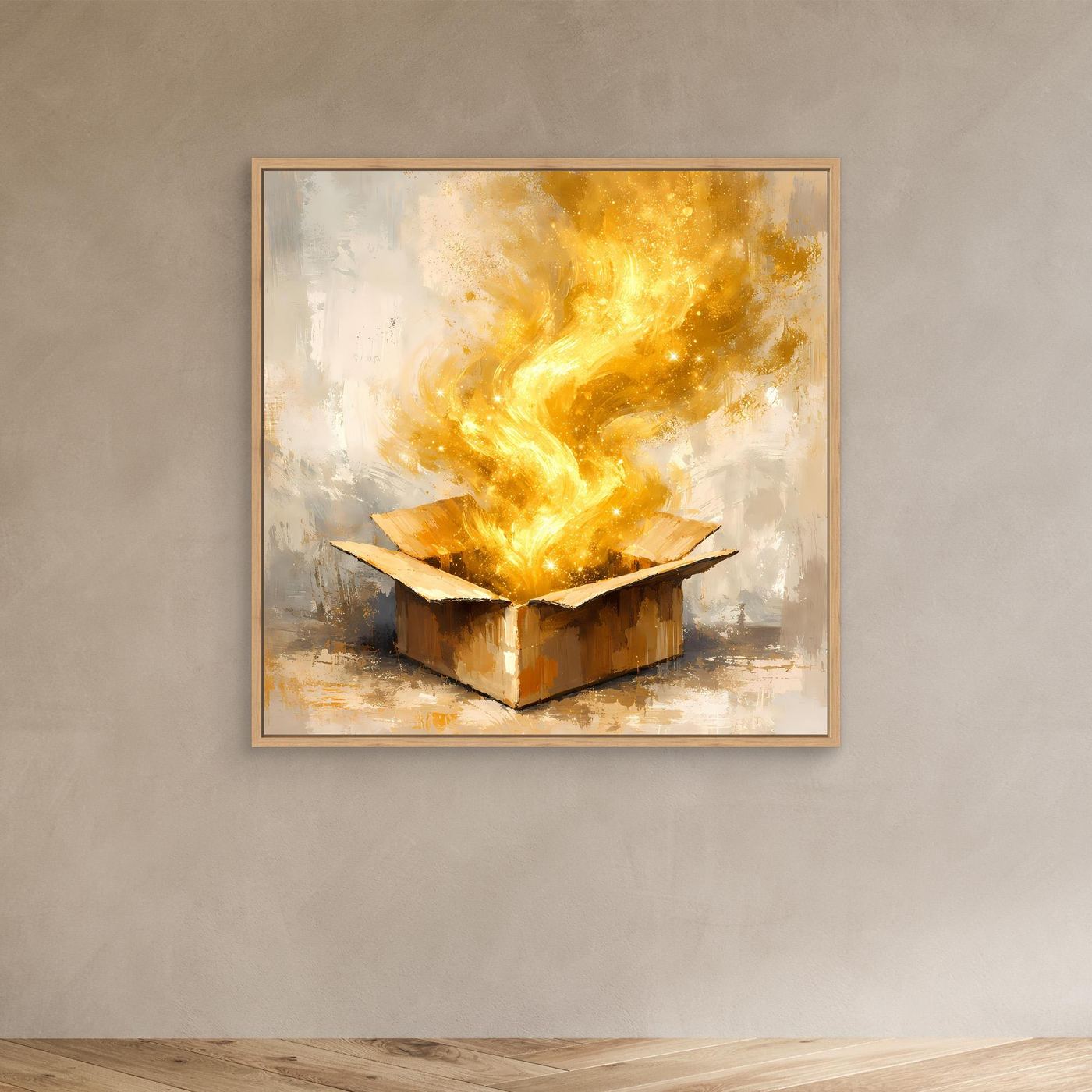 Premium Leinwand Magisches Leuchten aus der Box | Abstraktes Fantasy Wandbild Goldglorie