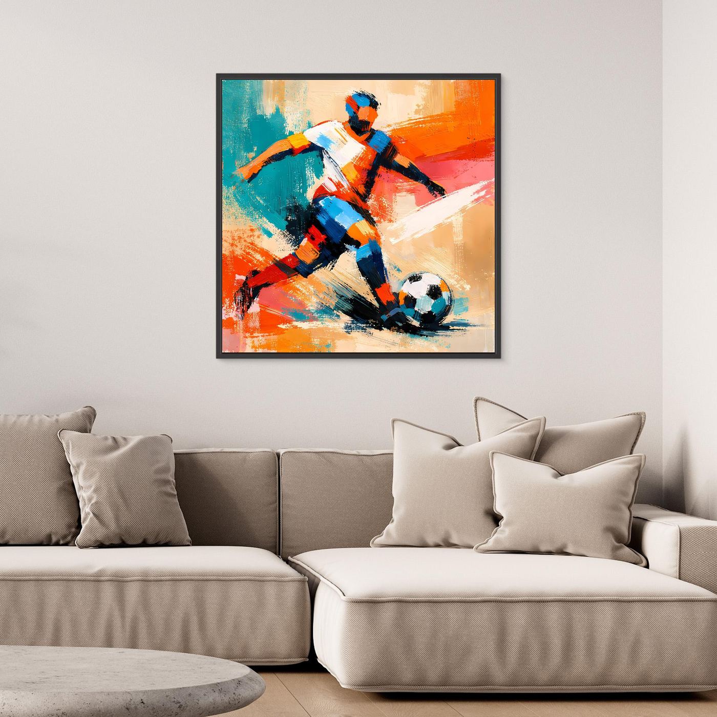 Leinwand Dynamischer Fußballspieler in Aktion | Abstraktes Sport & Fußball Wandbild