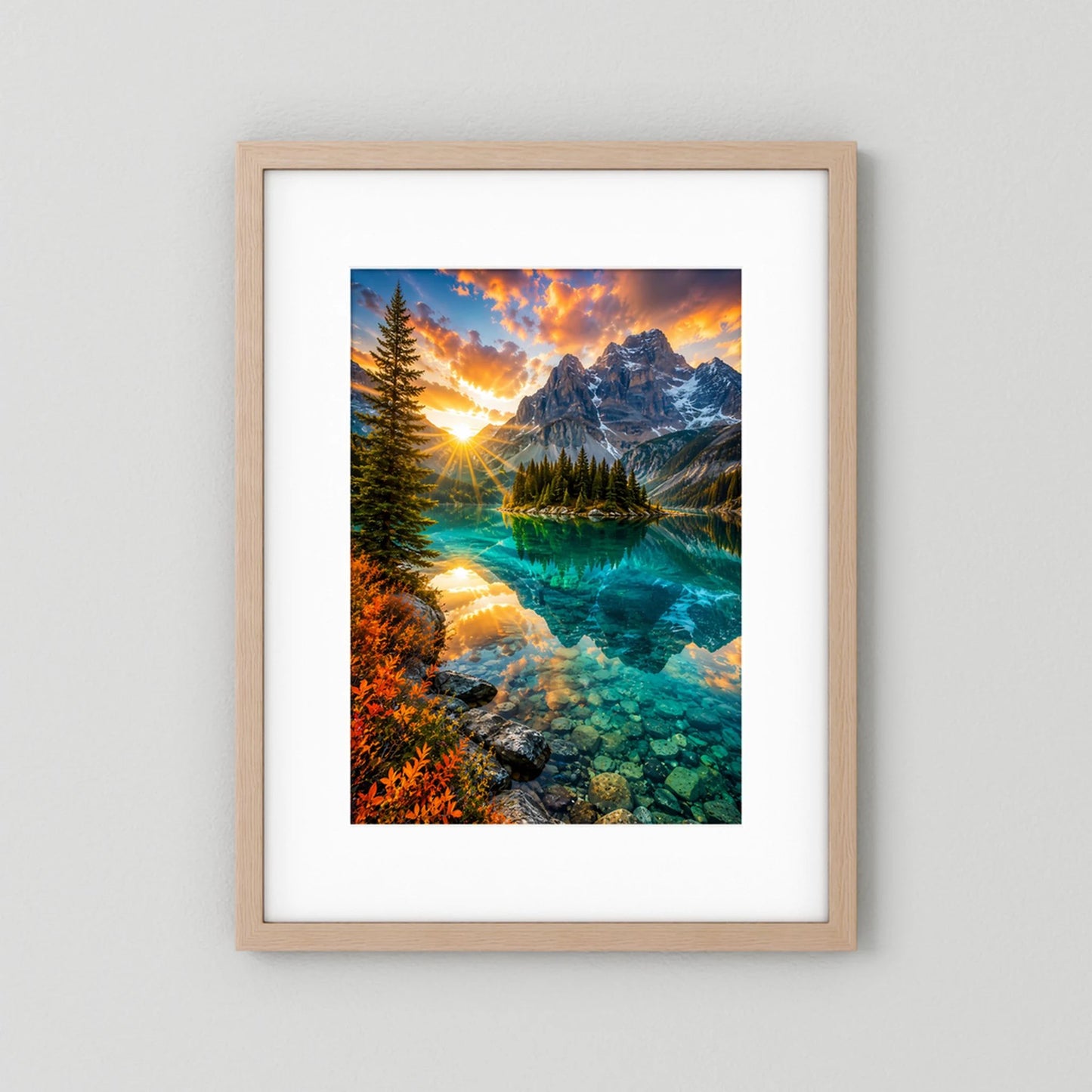 Türkiser Bergsee bei Sonnenuntergang | Majestätische Berglandschaft mit Spiegelung | Poster Hochformat