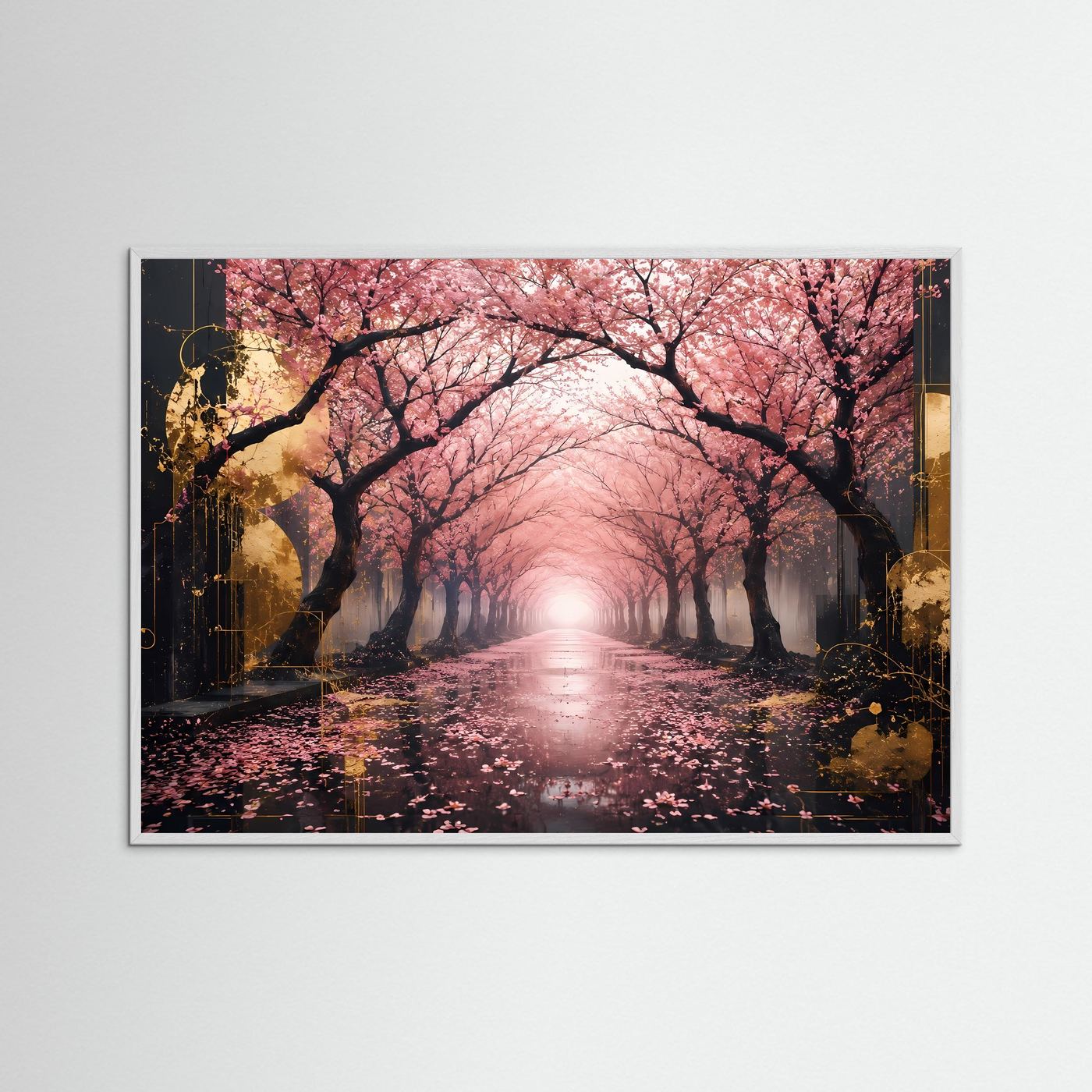 Kirschblütenallee Poster | Sakura Wandbild | Japanische Frühlingslandschaft | Rosa Blüten Kunst | Premium Leinwandbild