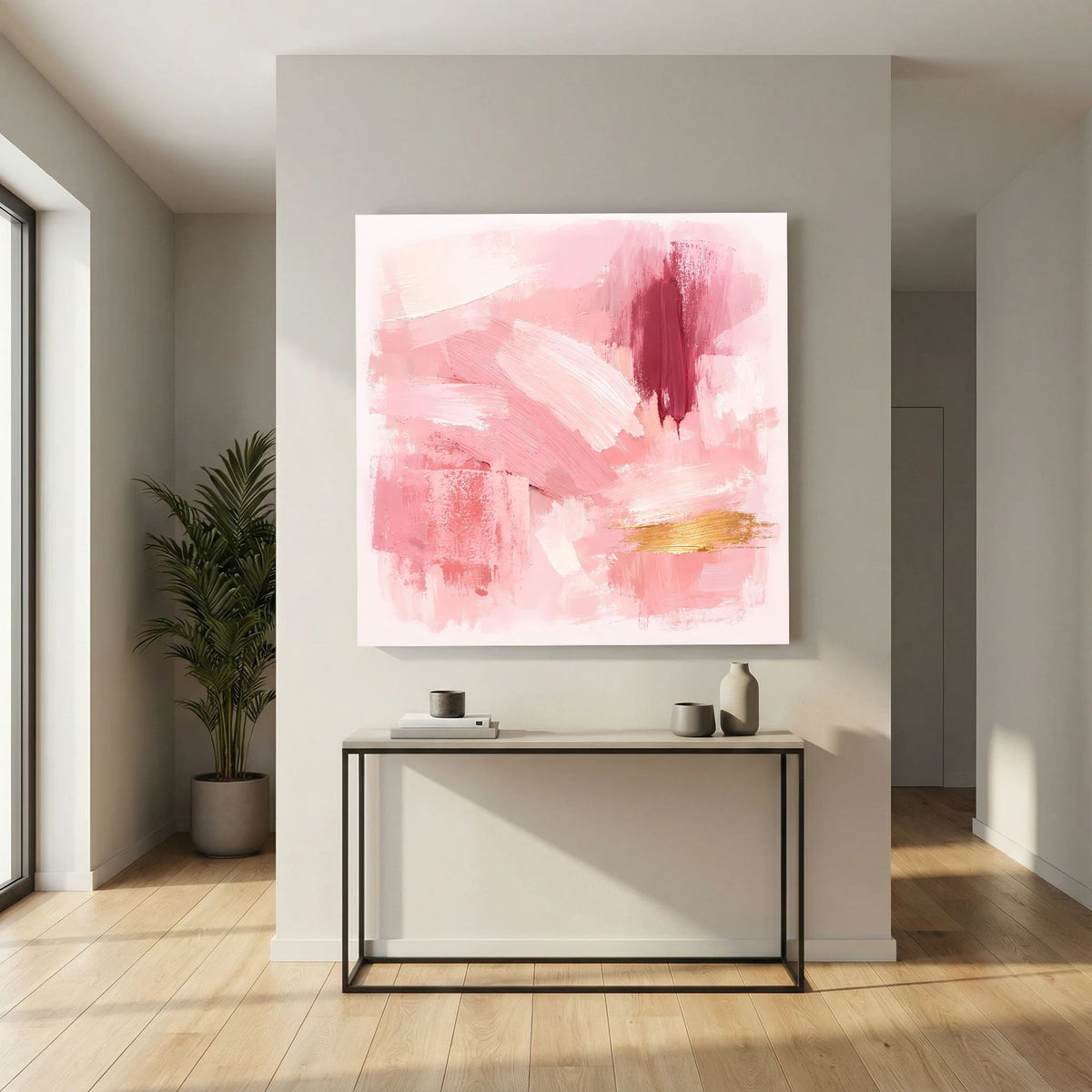 Leinwand Abstraktes Gemälde in Rosa und Gold | Modernes Elegantes Wandbild Pastell