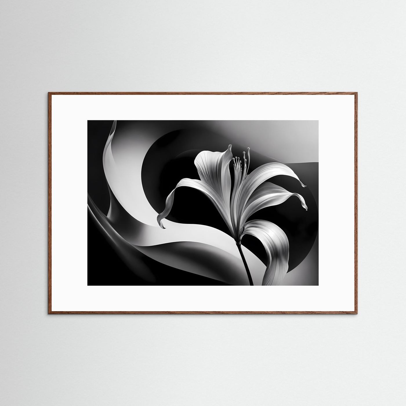 Schwarz-Weiß Lilie Wandbild | Abstrakte Blumen Kunst in Schwarz & Weiß