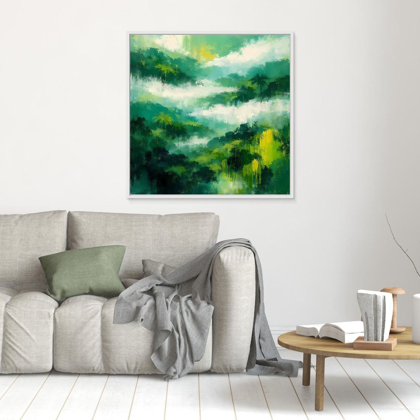 Rahmenloses Leinwand-Wandbild mit Dschungel-Landschaft, grün und gelb akzentuiert