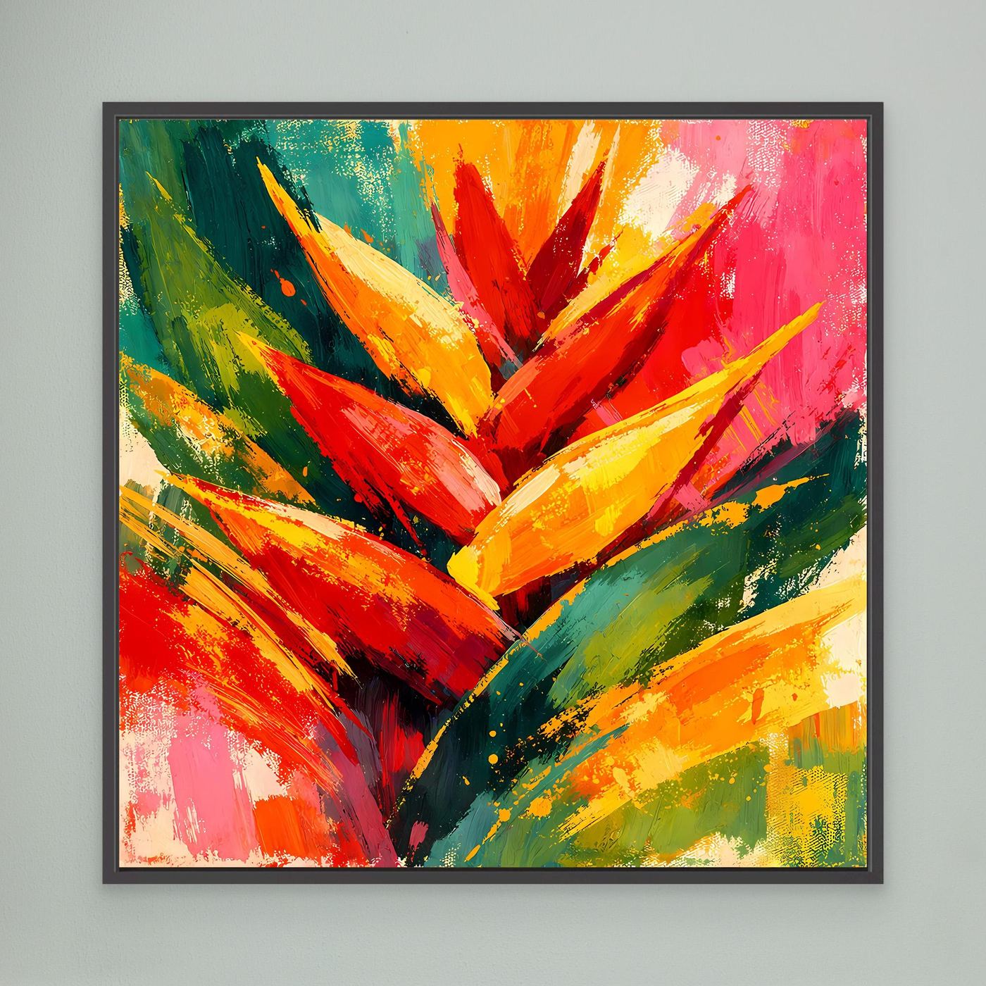 Leinwand Abstrakte Helikonie Blüte | Modernes Tropen Wandbild Bunt Exotisch