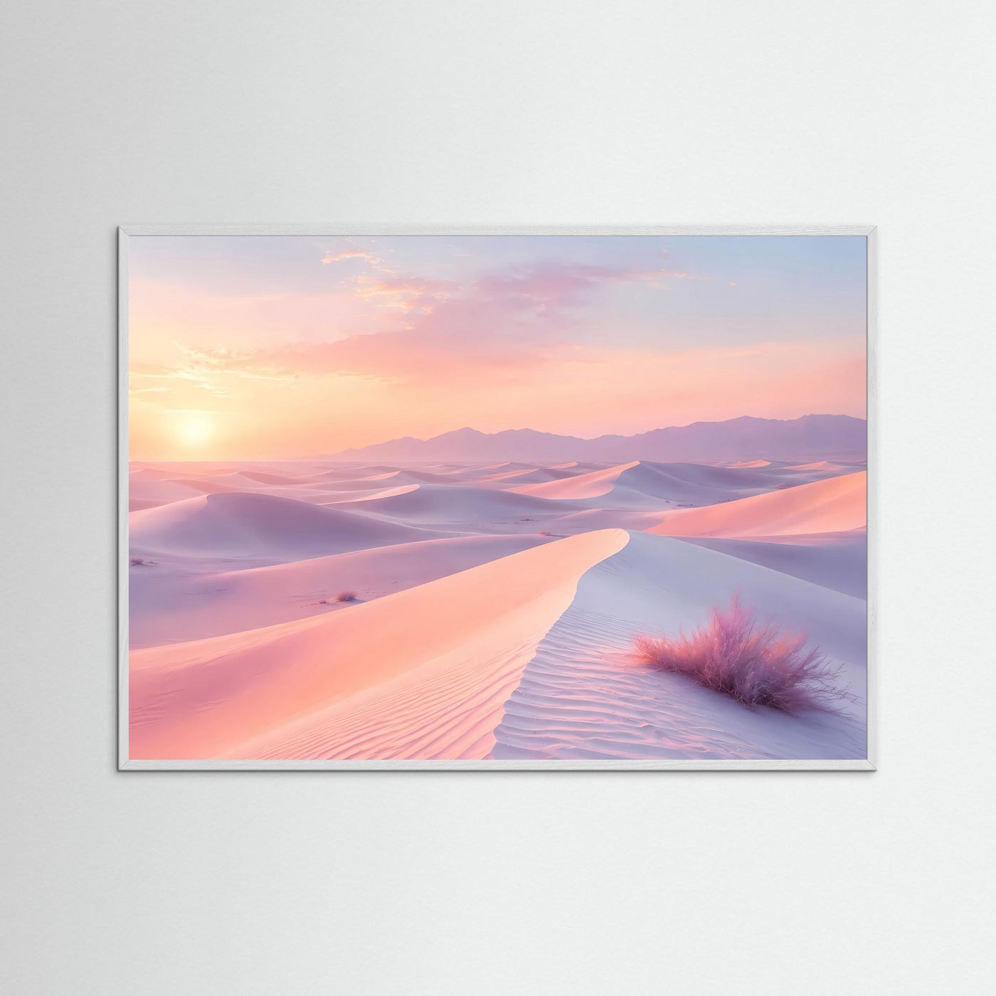 Pastell Wüste Sonnenaufgang | Rosa Sanddünen Wandbild | Minimalistische Wüstenlandschaft | Modernes Leinwandbild | Premium Poster