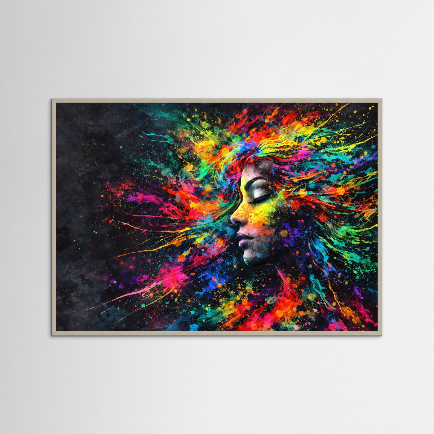 Farbenfrohes Profil einer Frau | Buntes Abstraktes Kunst Poster Querformat