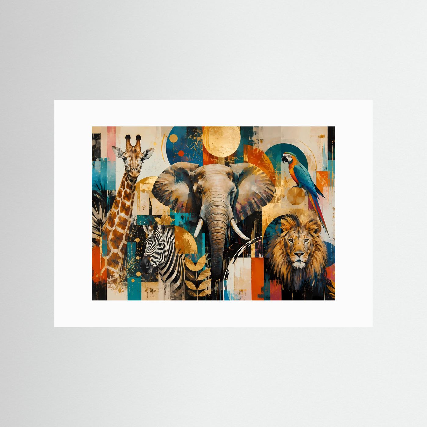 Faszinierende Safari-Tiere im abstrakten Farbspiel | Modernes Wildlife- & Kunst-Poster Querformat
