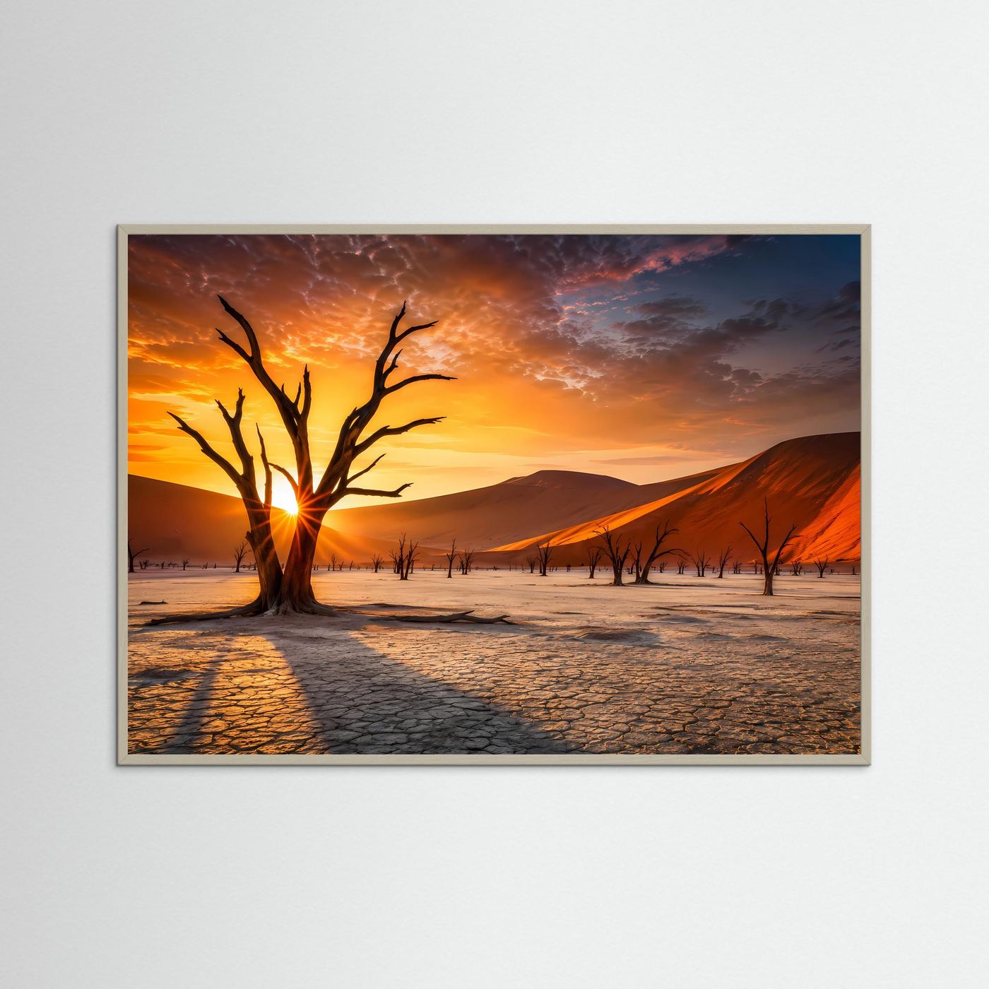 Feuriger Sonnenaufgang in der Wüste | Dead Vlei Baum & Dünen Poster Querformat