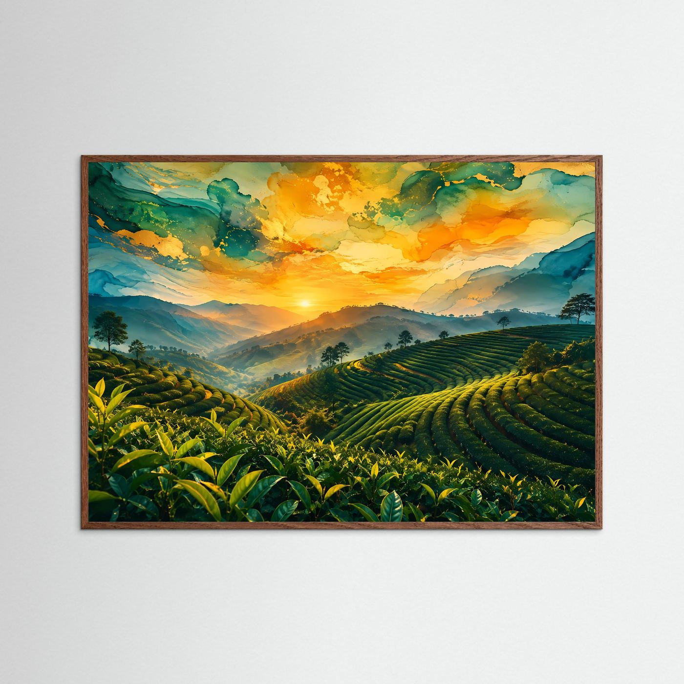 Goldene Teeterrassen im Sonnenuntergang | Natur & Landschafts-Wandbild