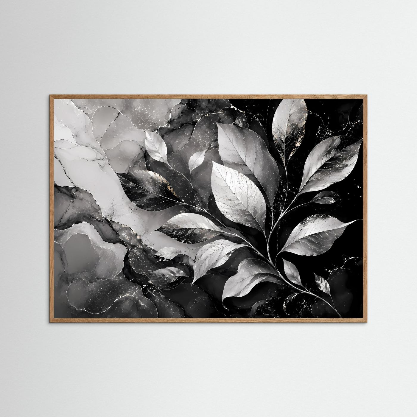 Schwarz Weiß Blätter Poster | Botanische Wandkunst | Abstrakte Natur Blätter Modernes Wandbild