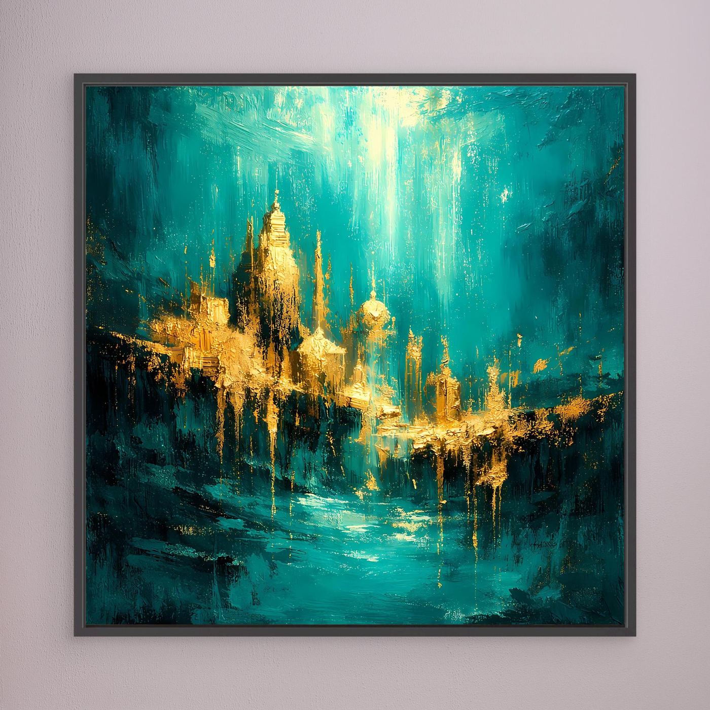 Leinwand Magische Goldene Stadt Atlantis | Abstraktes Unterwasser Wandbild