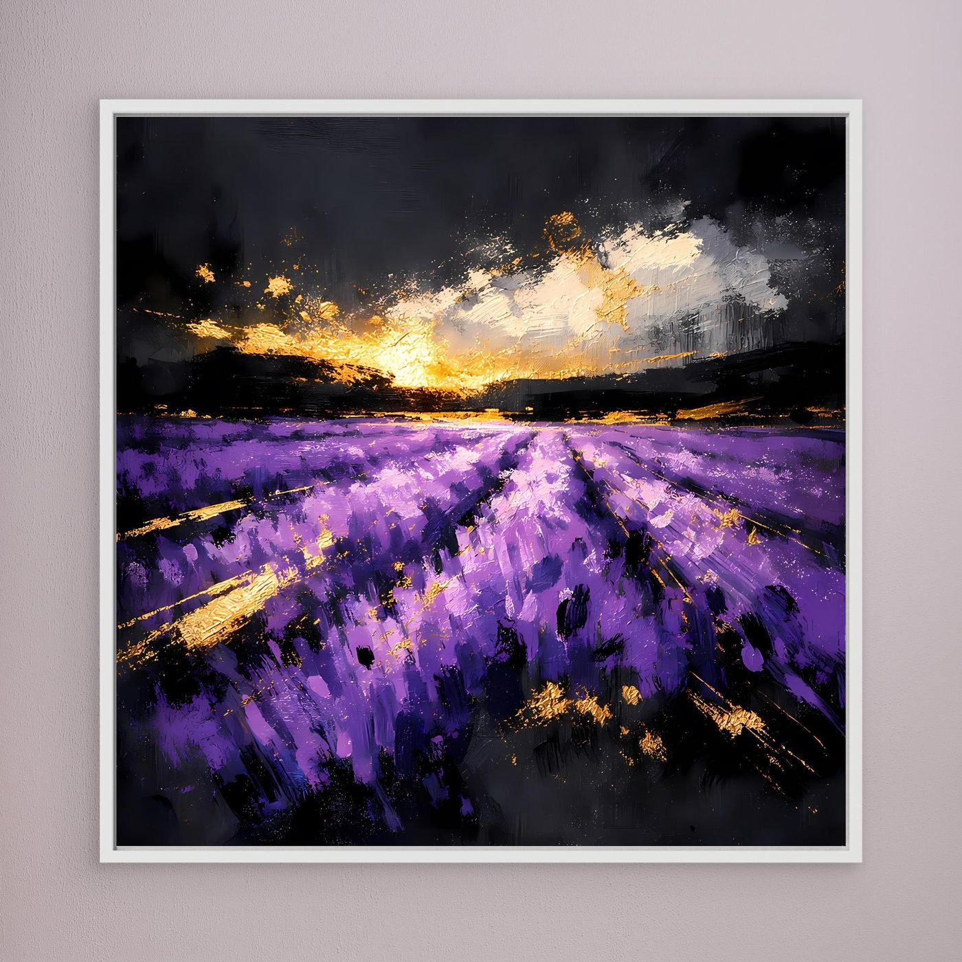 Leinwand Magisches Lavendelfeld bei Sonnenuntergang | Abstraktes Natur Wandbild