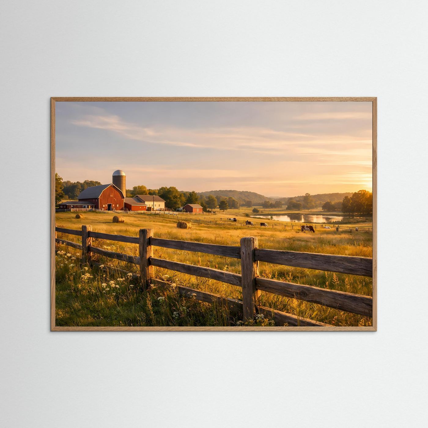 Idyllischer Bauernhof im goldenen Abendlicht | Ländliches Panorama Poster Querformat