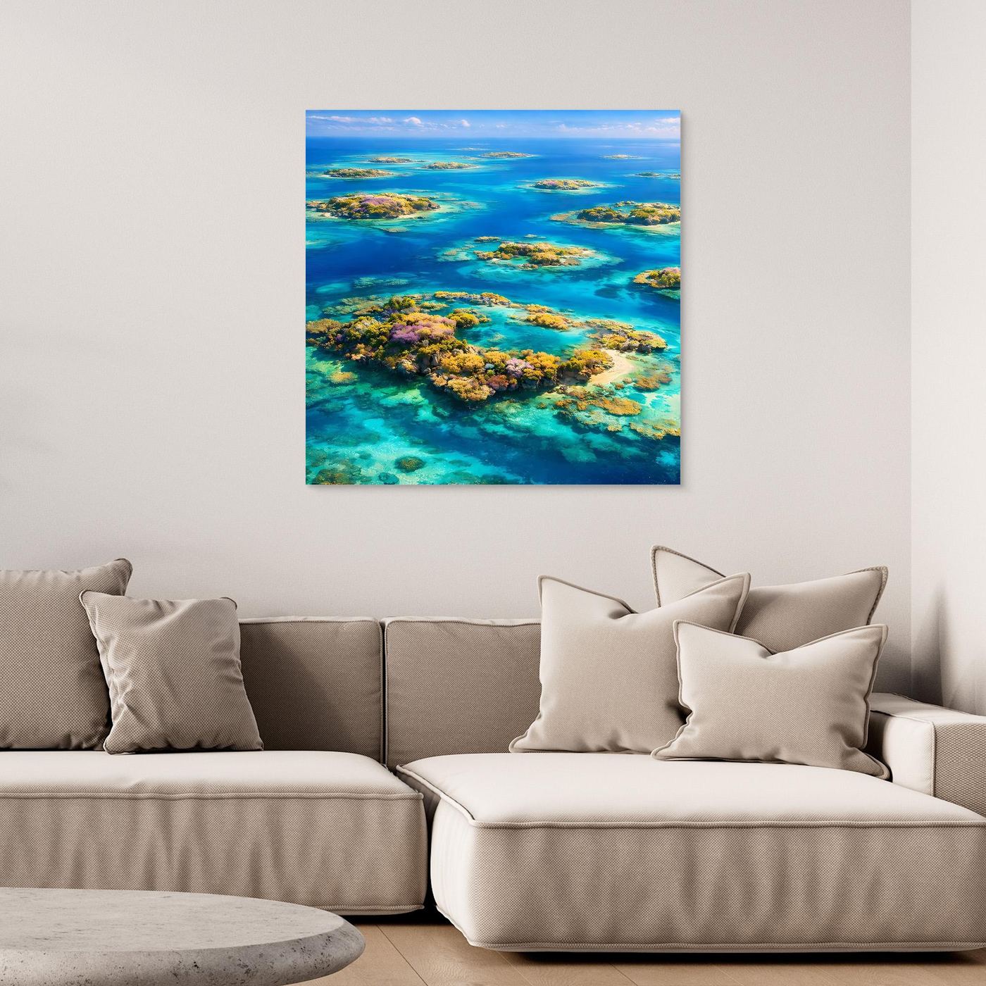 Leinwandbild Paradiesische Inselwelt | Tropisches Atoll Wandbild auf echtem Holzkeilrahmen