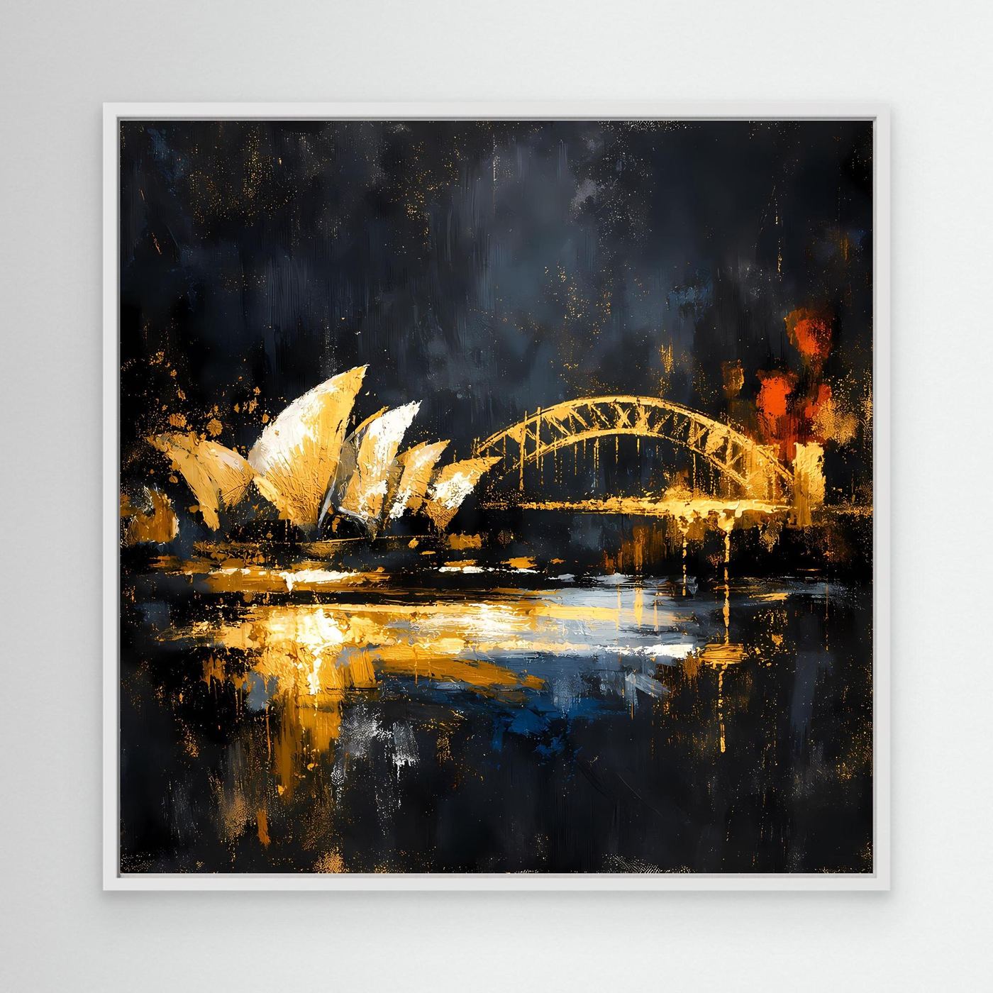 Leinwand Goldene Skyline von Sydney bei Nacht | Modernes Australien Wandbild