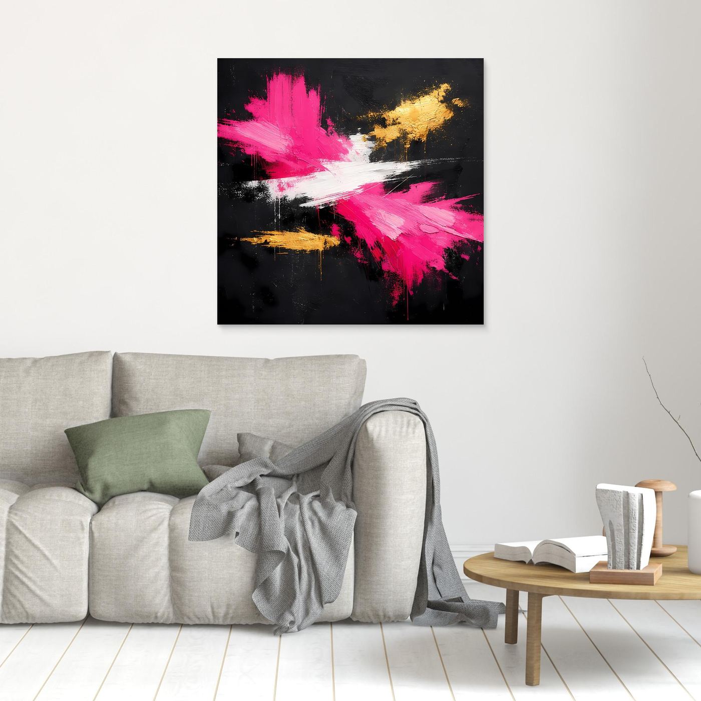 Leinwand Abstraktes Farbfeuerwerk in Pink & Gold | Modernes Acryl-Stil Wandbild