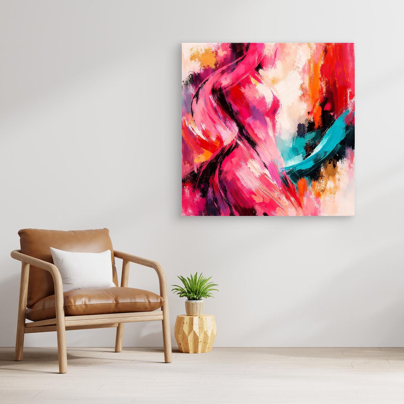 Leinwandbild Abstrakte Weibliche Silhouette | Elegantes Farbenfrohes Wandbild auf echtem Holzkeilrahmen
