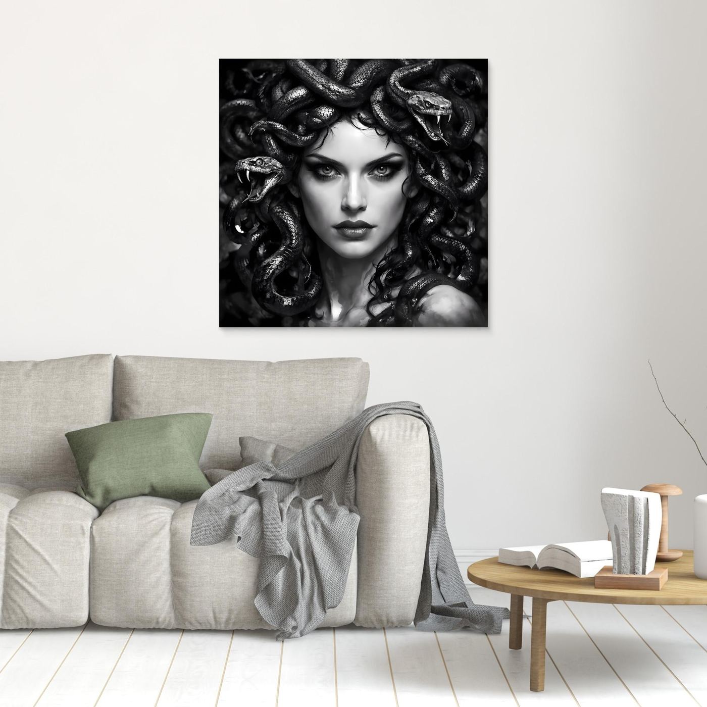 Leinwand Mystische Medusa im Schlangenkleid | Düsteres Mythologie Wandbild