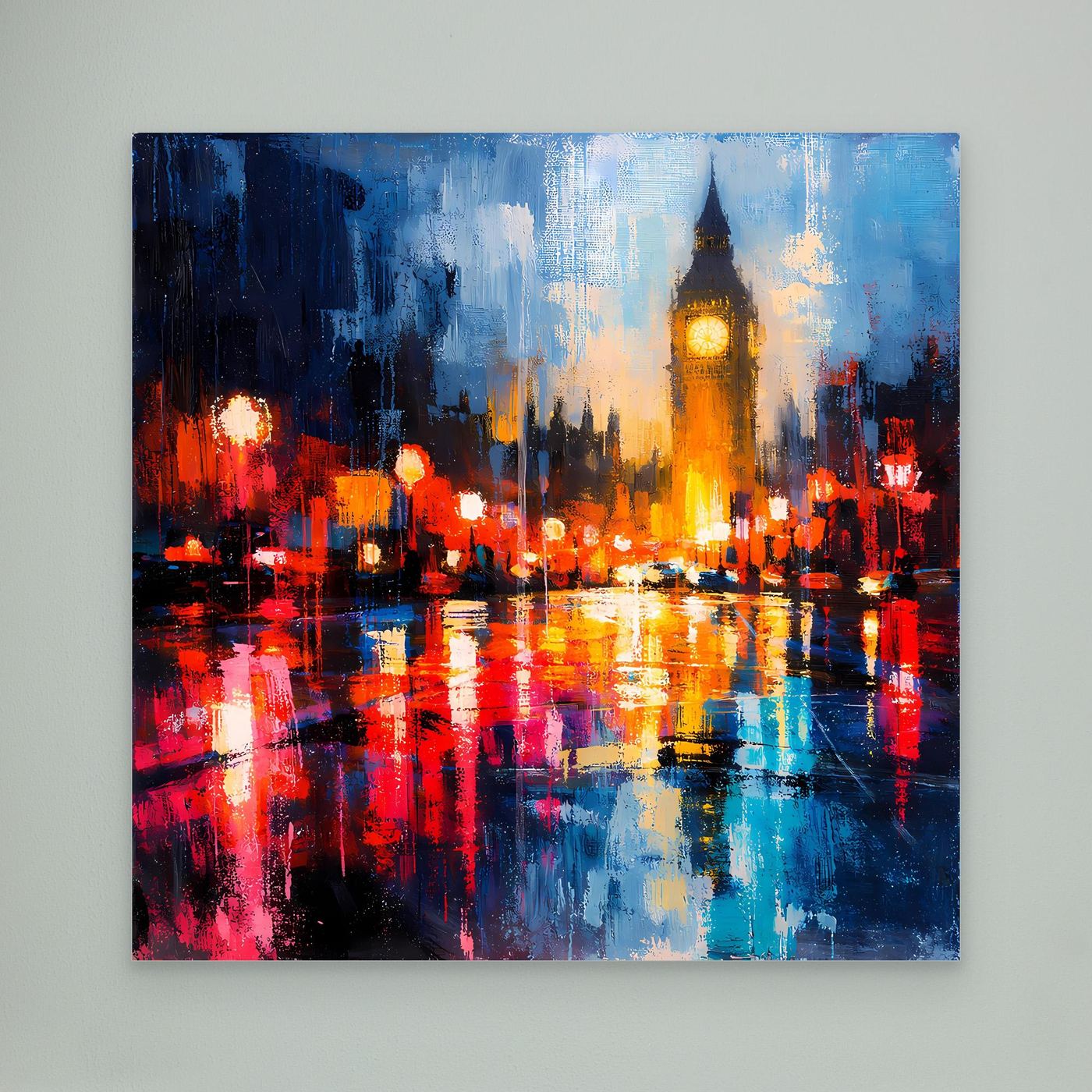 Leinwand Abstraktes Big Ben London Gemälde | Modernes Urbanes Wandbild bei Nacht