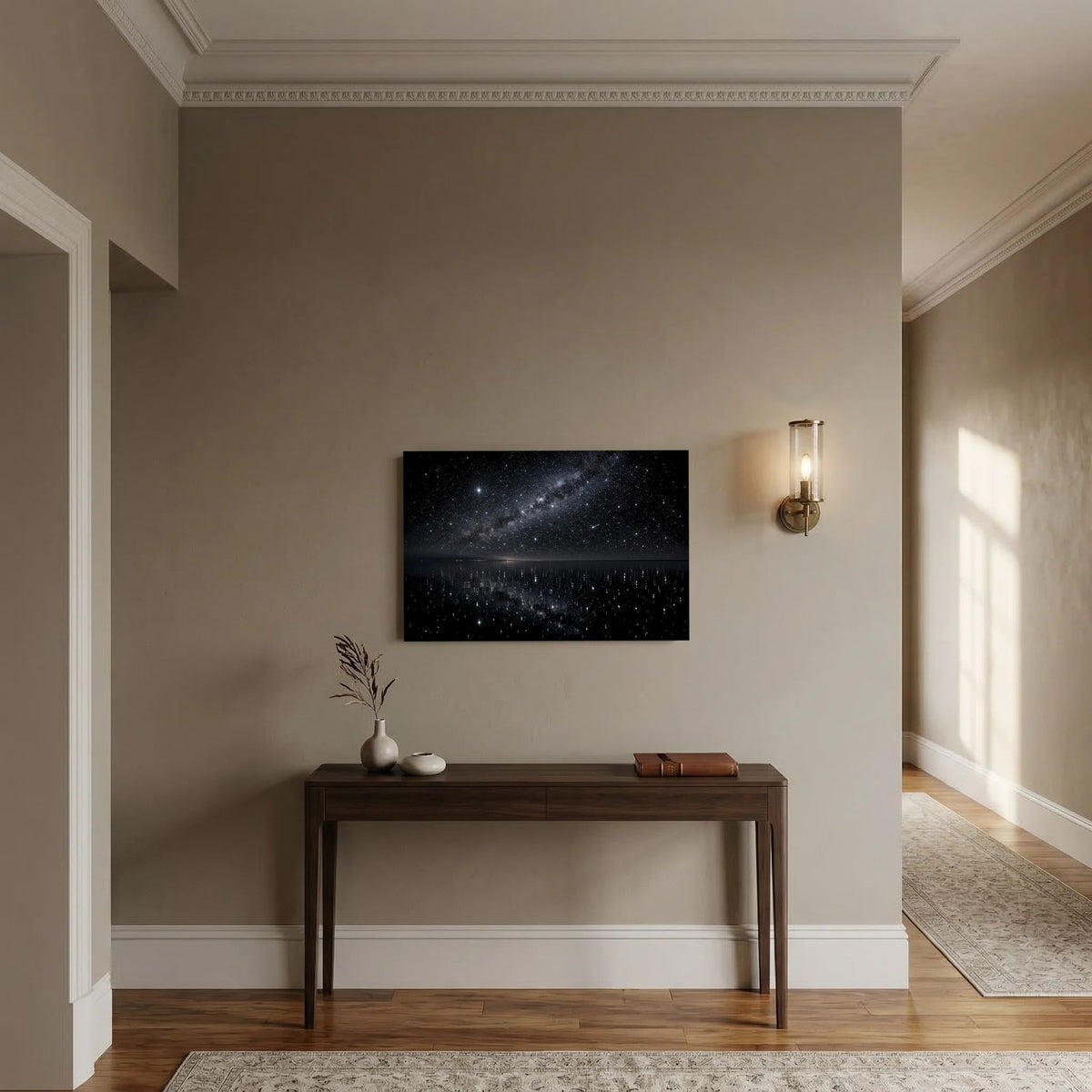 Wandposter mit Sternenhimmel und Seespiegel, Querformat