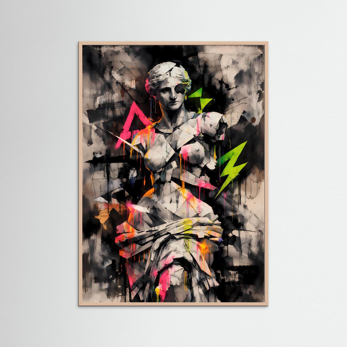 The Neon Venus | Luxuriöses Skulpturen Poster Bunt & Dunkel | Abstraktes Statue Kunstposter Hochformat