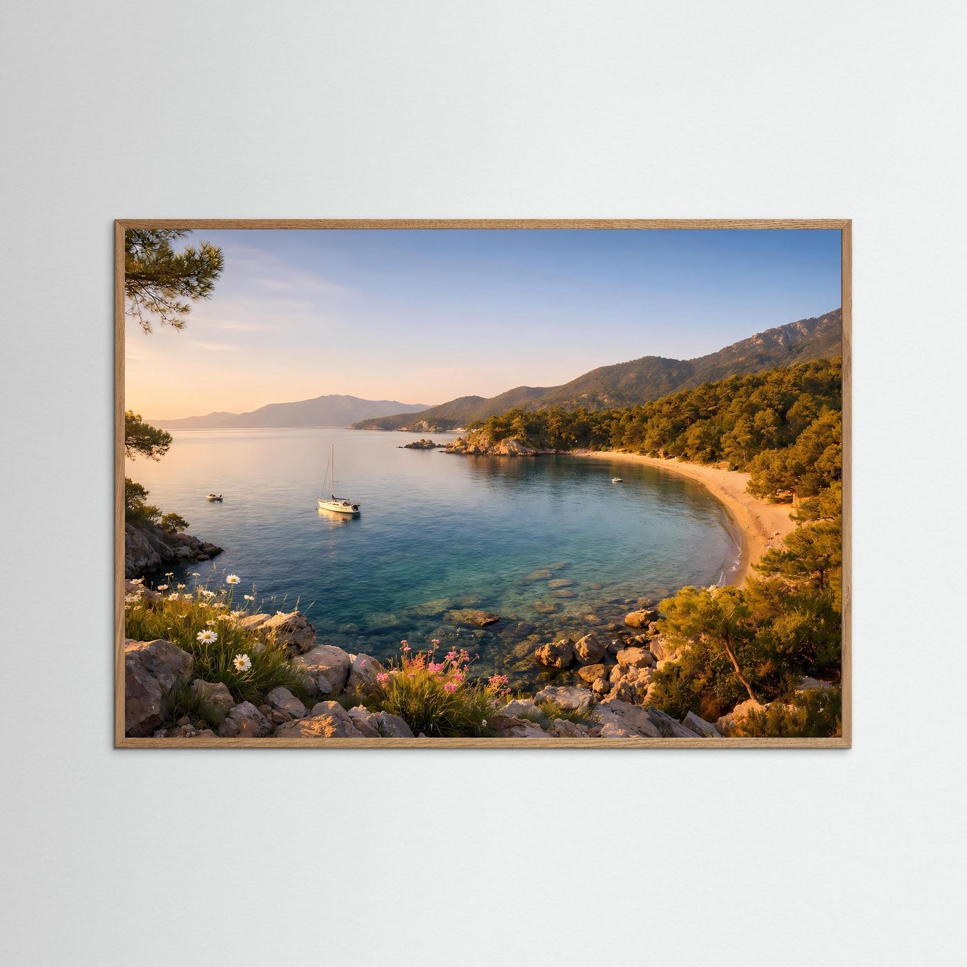 Idyllische Mittelmeer-Bucht bei Sonnenuntergang | Panoramabild & Natur-Poster Querformat
