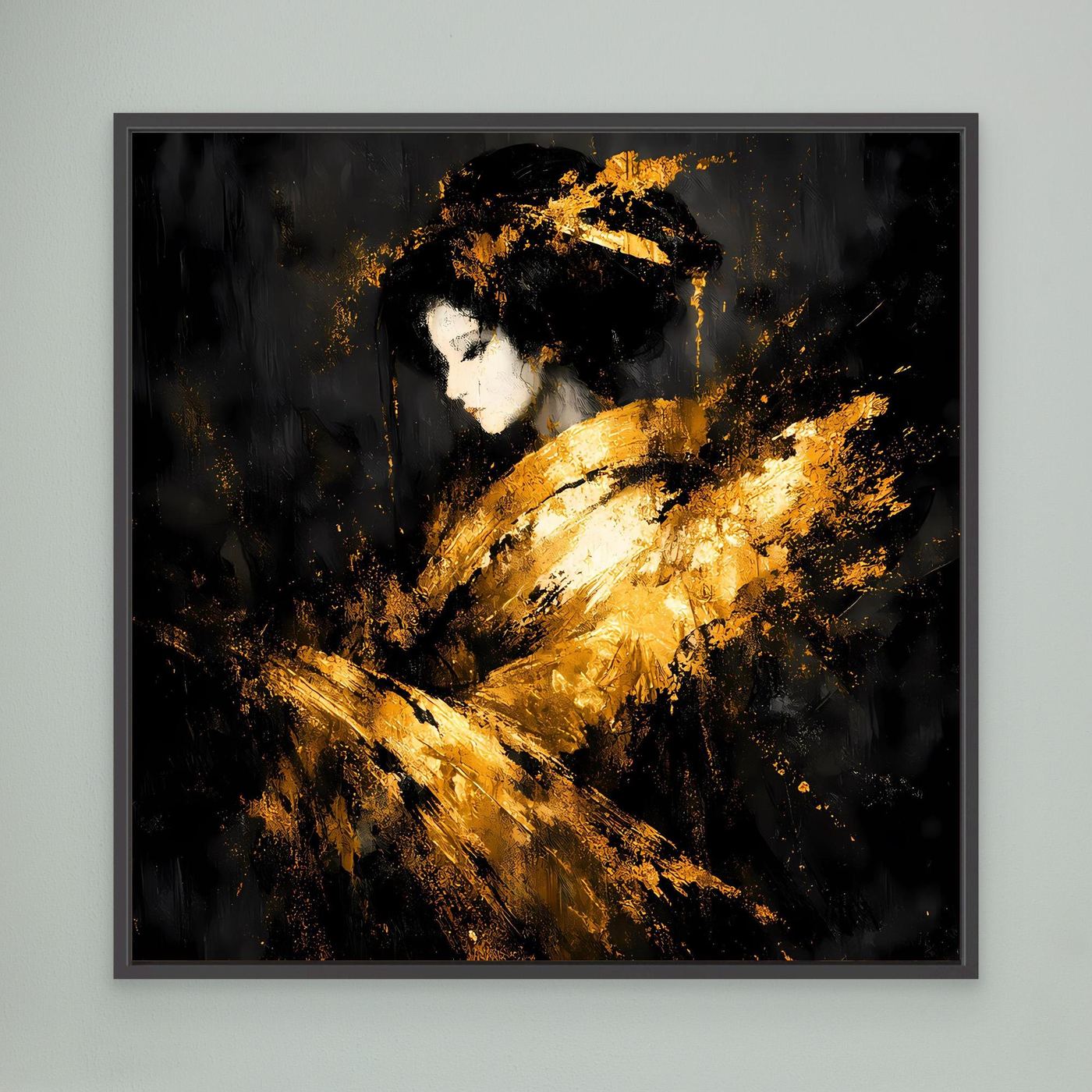 Leinwand Elegante Goldene Geisha | Abstraktes Asiatisches Wandbild