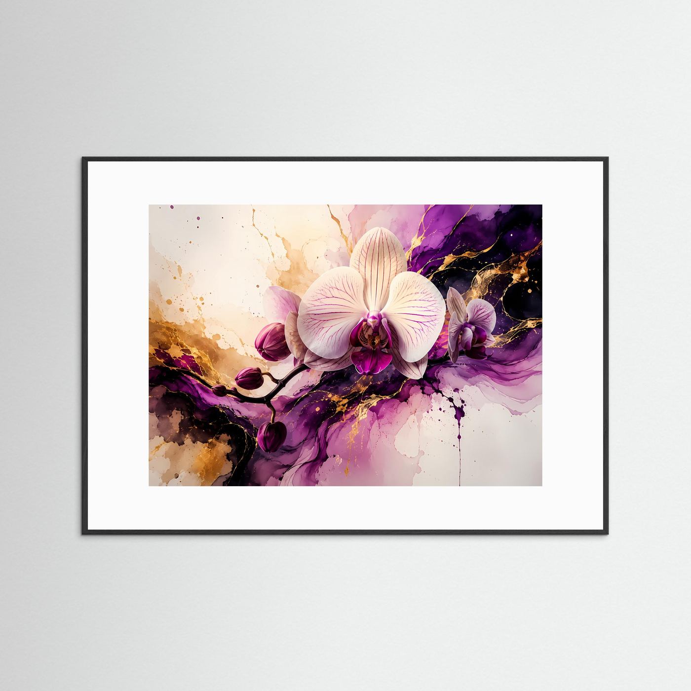 Elegante Orchidee im fließenden Farbspiel | Modernes Blumen- & Kunst-Poster Querformat