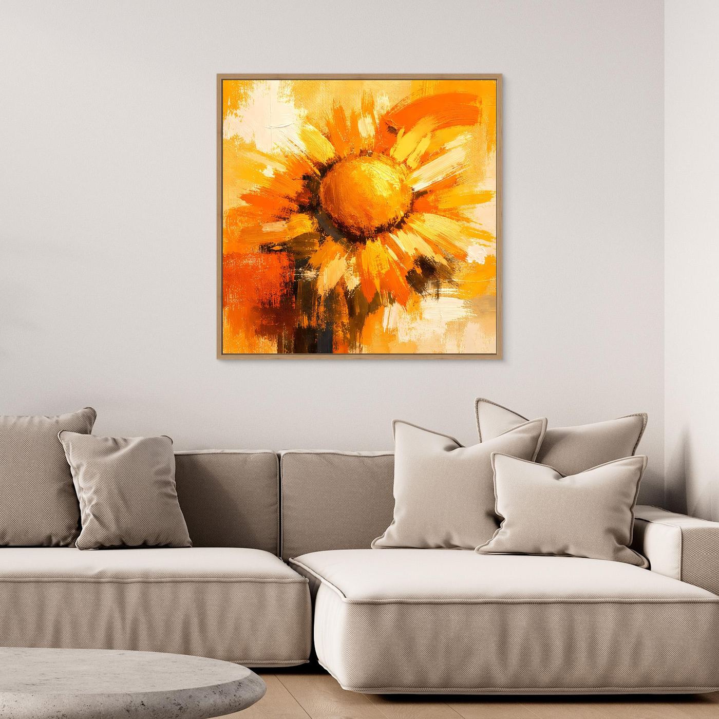 Leinwand Abstraktes Sonnenblumen Gemälde | Modernes Florales Wandbild Gelb Orange