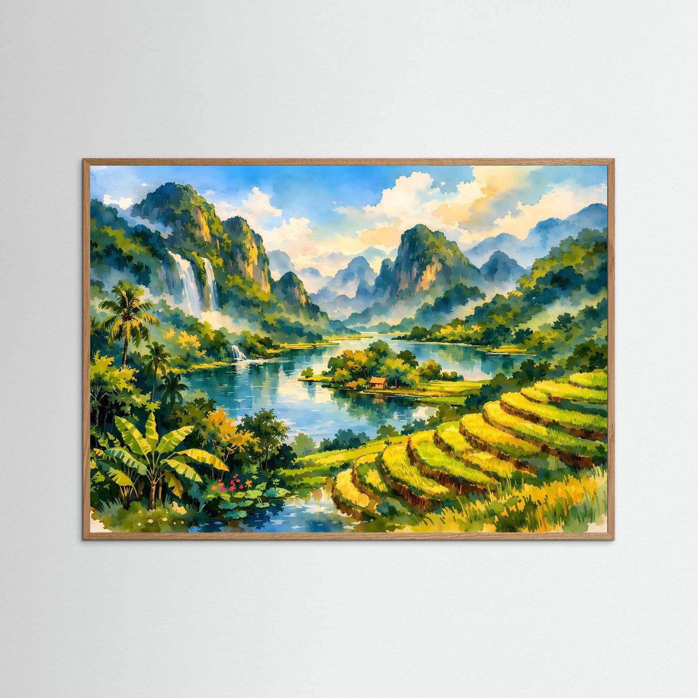 Malerische Reisterrassen am Fluss | Asien Natur & Landschaft Poster Querformat