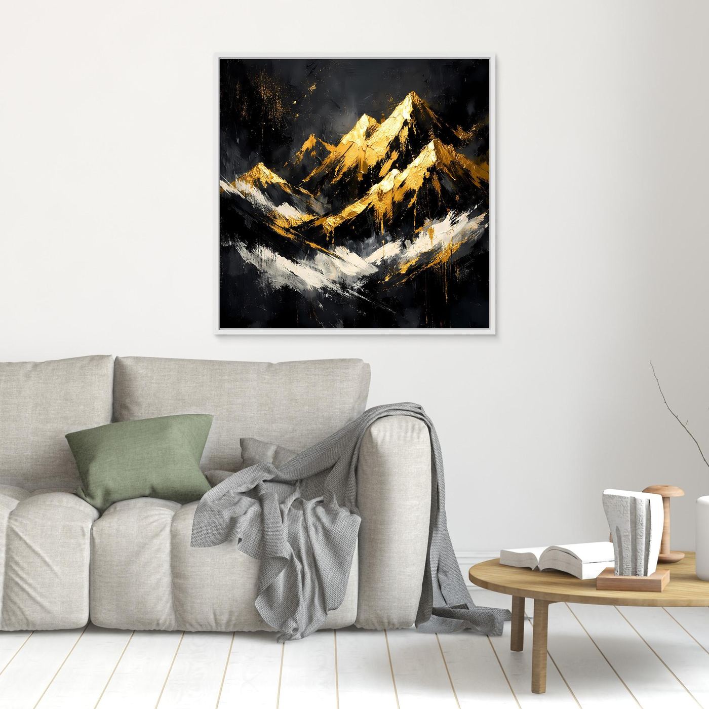 Leinwand Goldene Berggipfel im Abendlicht | Modernes Abstraktes Berg Wandbild