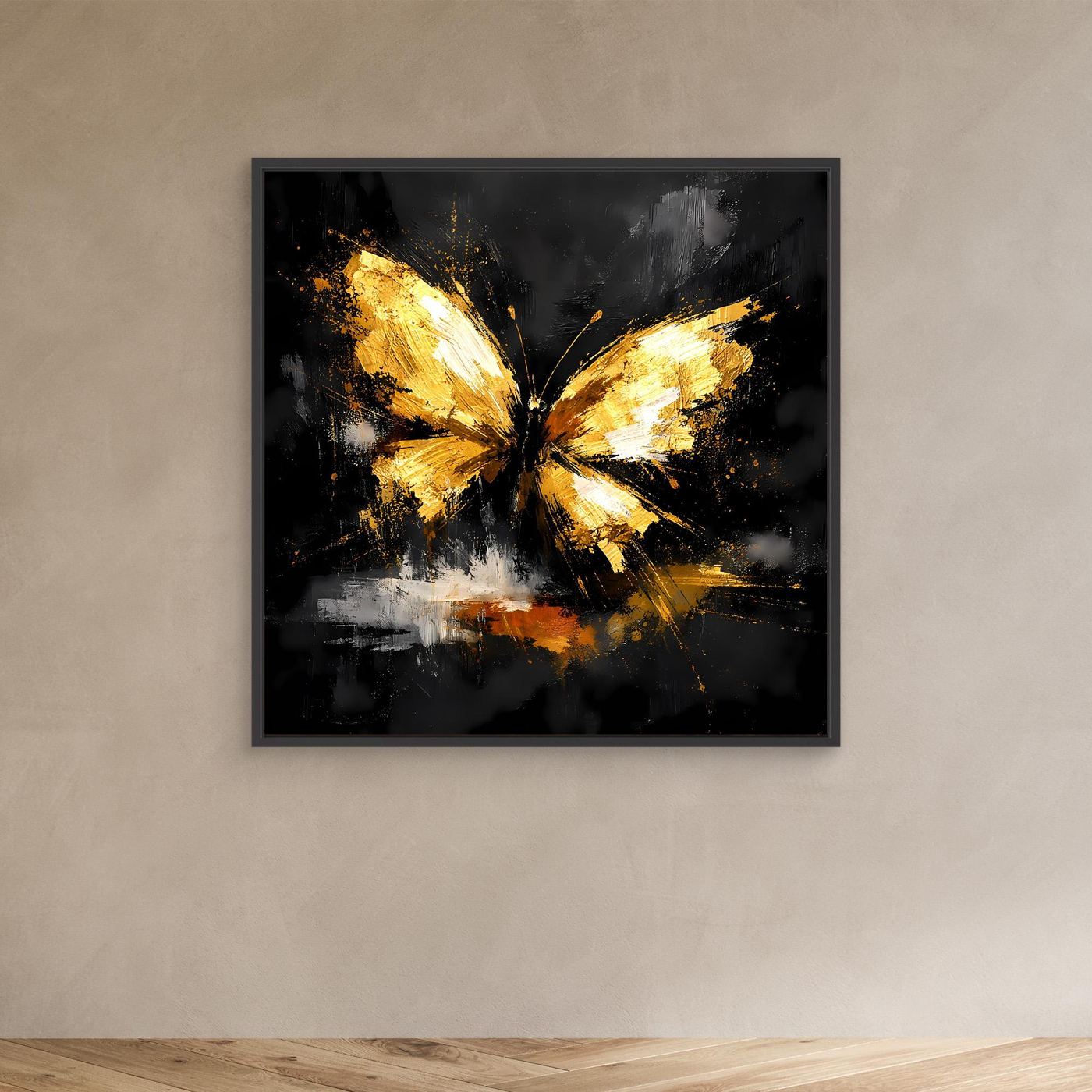 Leinwand Goldener Schmetterling Abstrakt | Modernes Insekten Wandbild Schwarz Gold