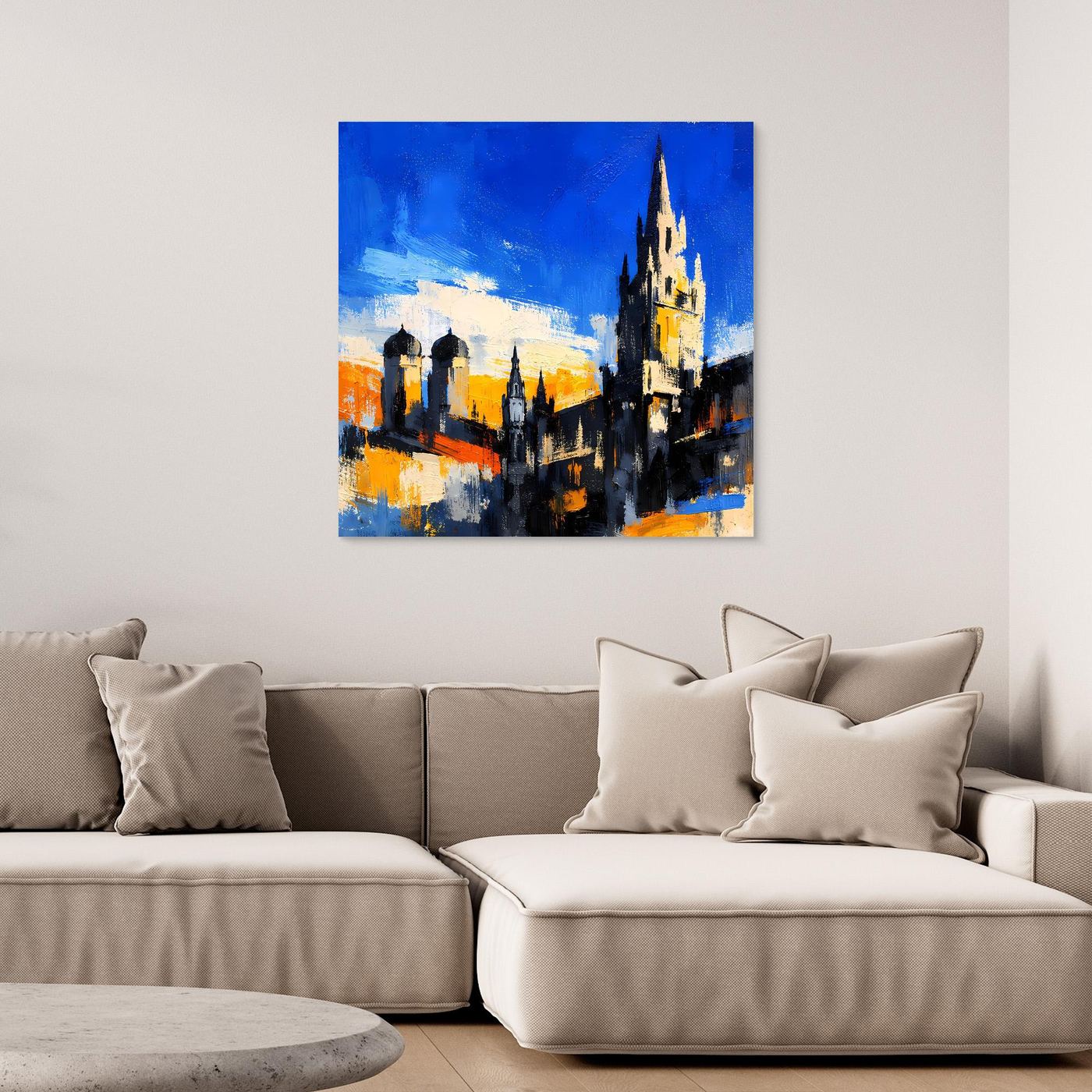 Leinwand Historische Stadtkulisse bei Sonnenuntergang | Abstraktes Architektur Wandbild