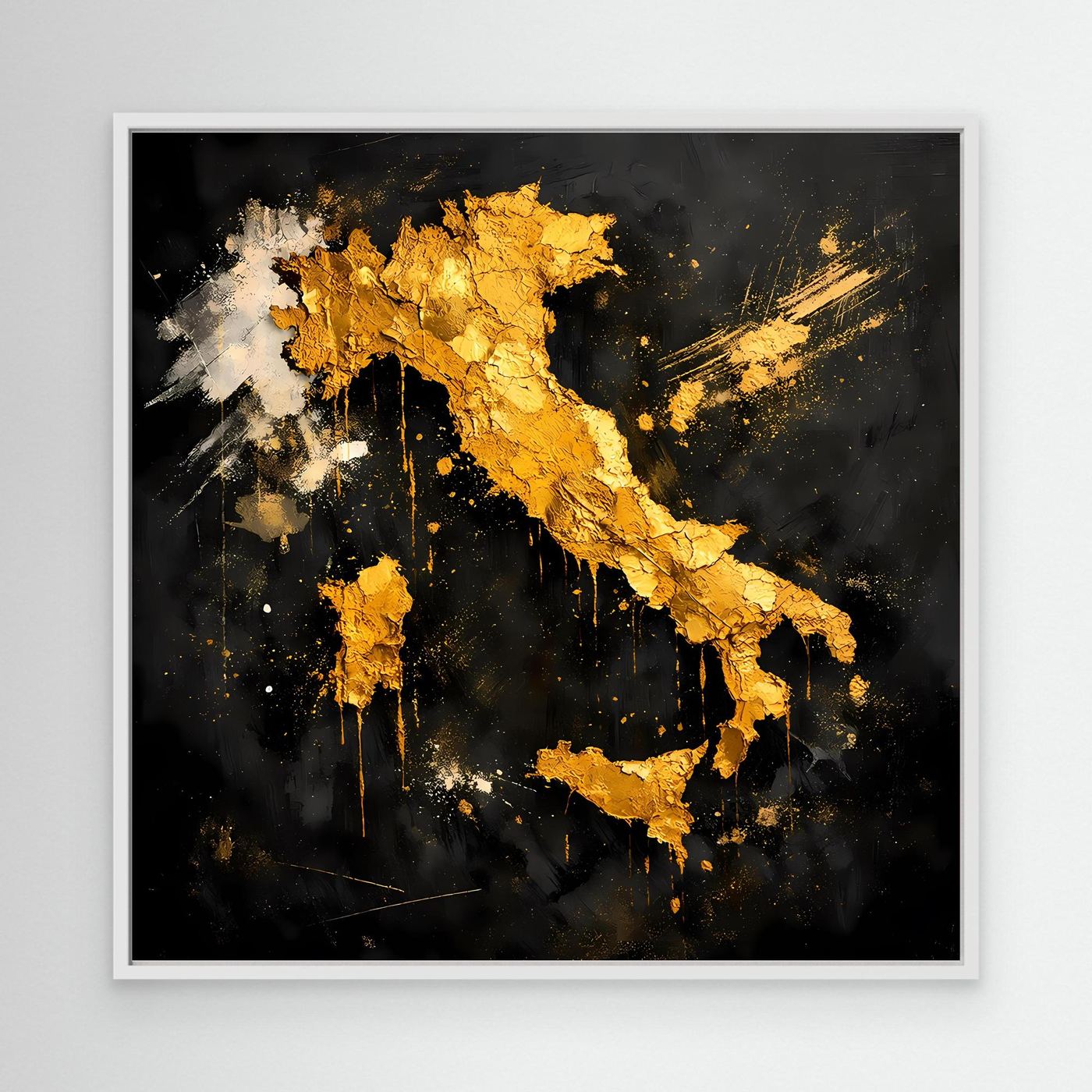 Leinwand Elegante Italienkarte in Gold & Schwarz | Modernes Abstraktes Wandbild