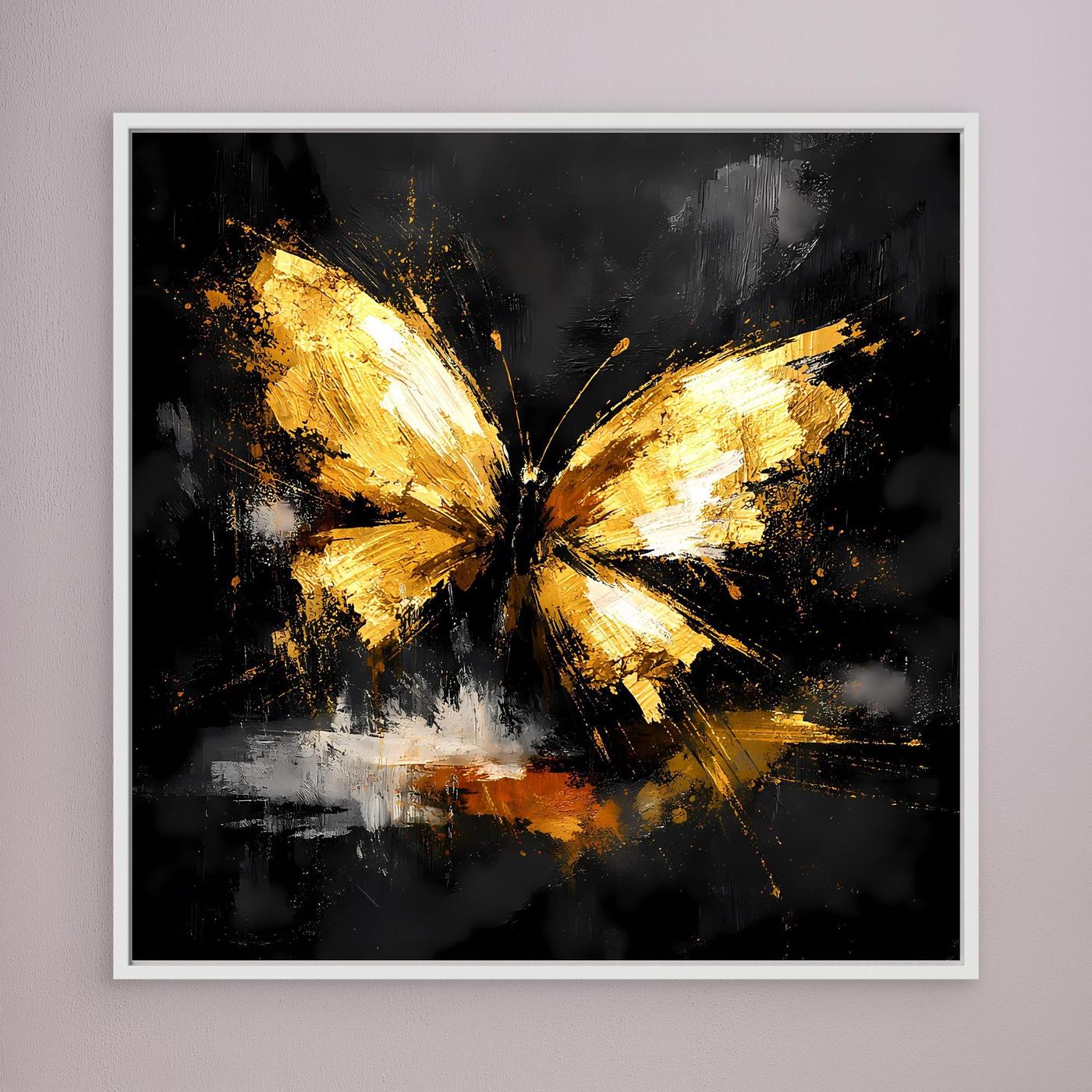 Leinwand Goldener Schmetterling Abstrakt | Modernes Insekten Wandbild Schwarz Gold