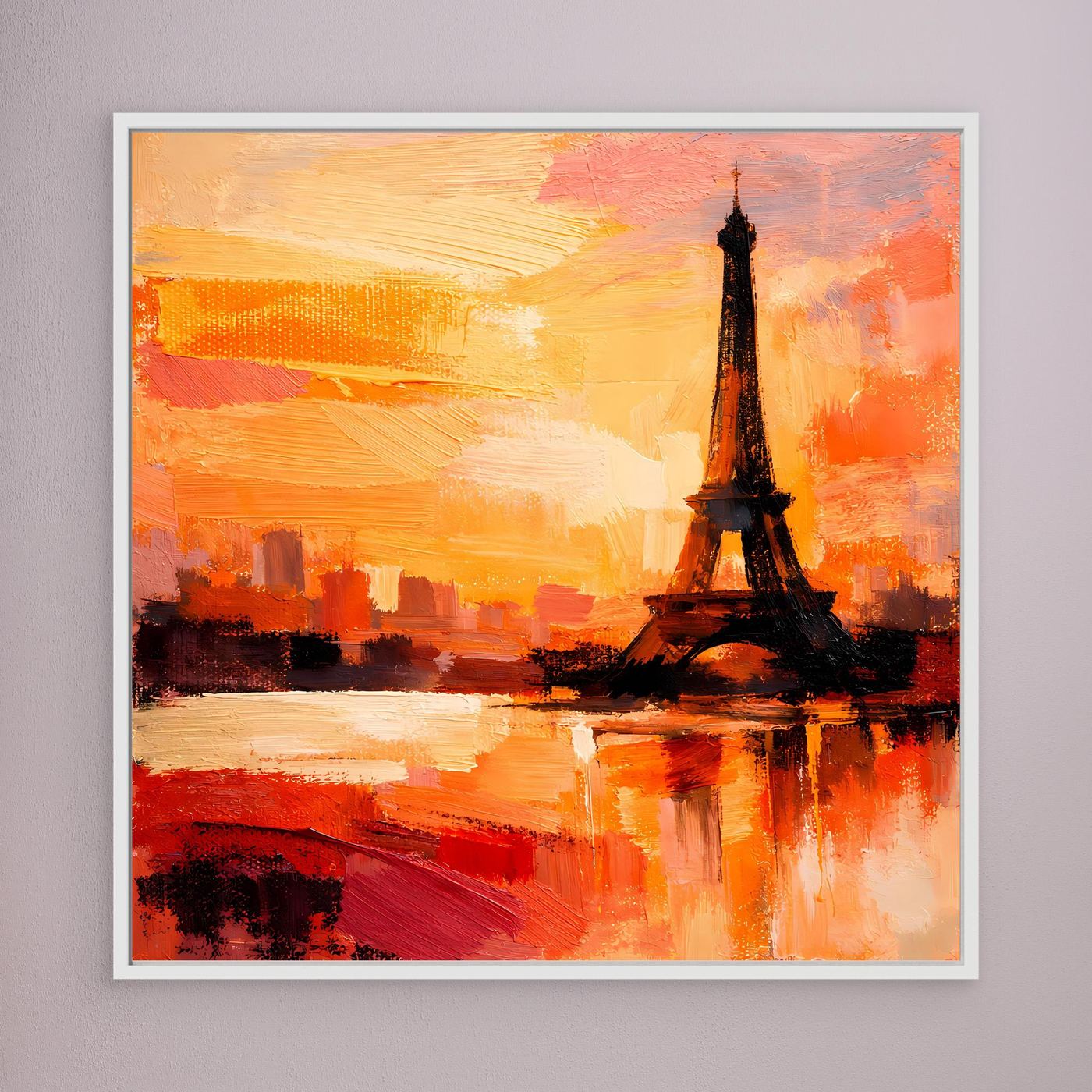 Leinwand Abstraktes Eiffelturm Paris Gemälde | Modernes Romantisches Wandbild Sonnenuntergang
