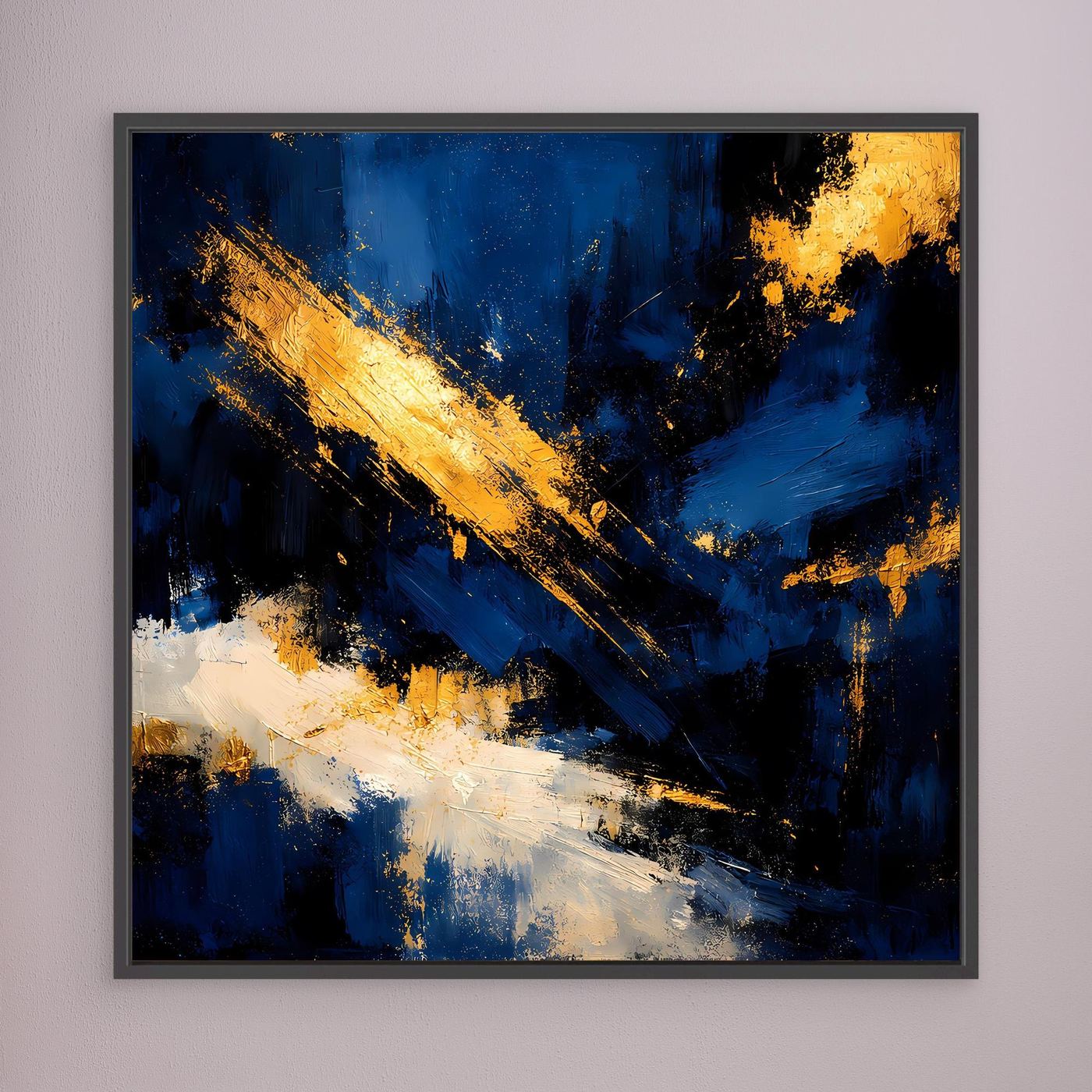 Leinwand Abstraktes Universum in Dunkelblau und Gold | Modernes Expressionistisches Wandbild