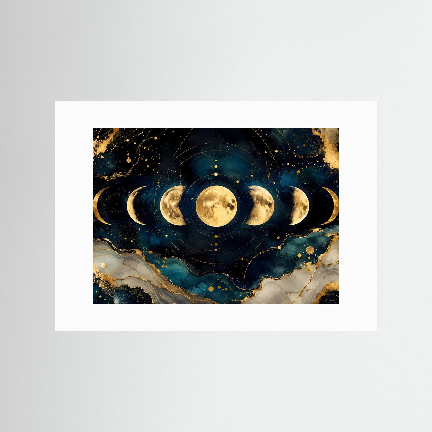 Mondphasen im Kosmos mit Gold | Spirituelles Universum & Astrologie Poster im Querformat