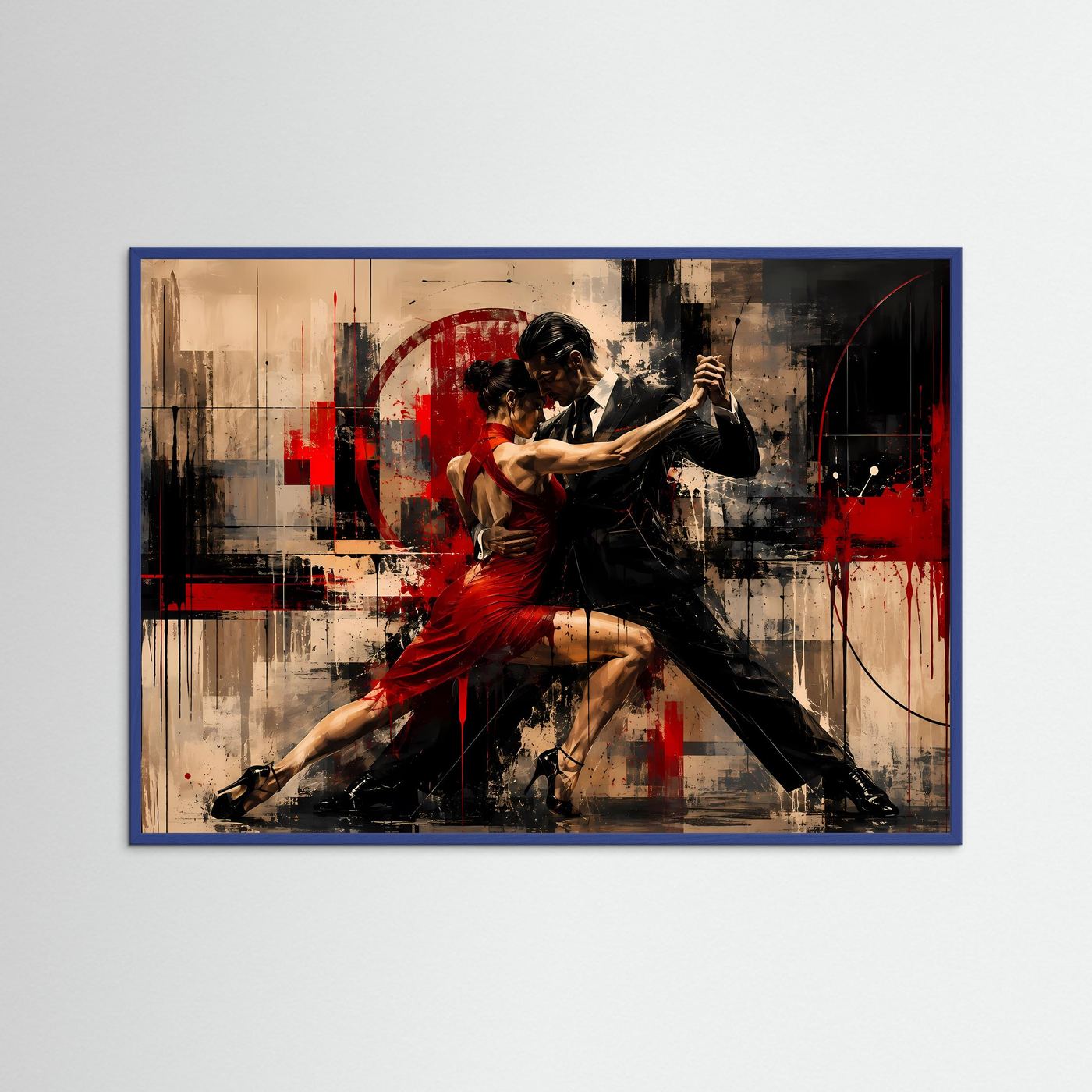 Leidenschaftliches Tango-Paar in Rot & Schwarz | Abstraktes Tanz Poster im Querformat | Modernes Wandbild
