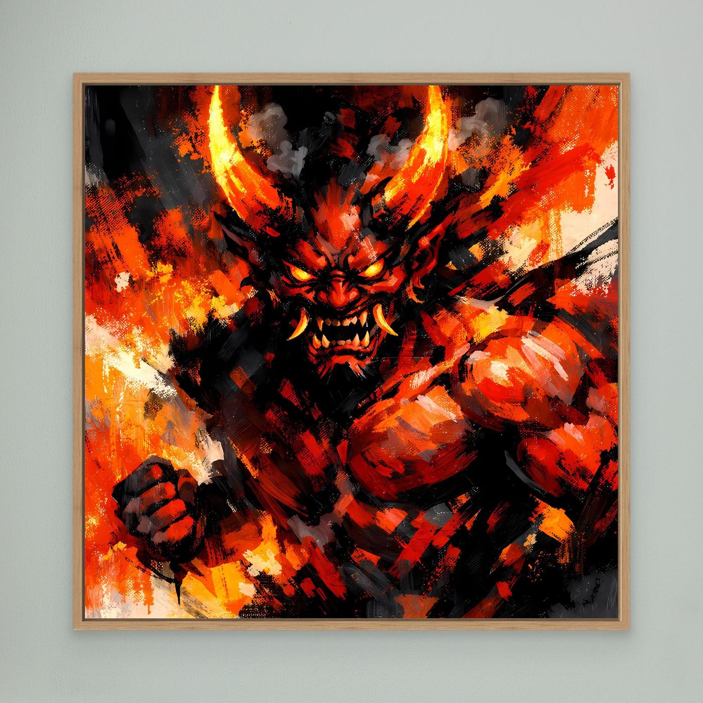 Leinwand Feuriger Dämon | Expressionistisches Fantasy Oni Wandbild