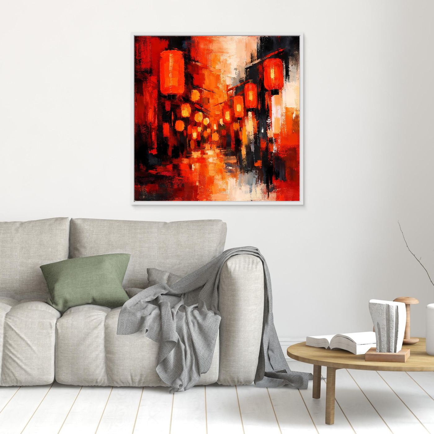 Leinwand Traditionelle Rote Lampions in asiatischer Gasse | Fernöstliche Wandkunst auf echter Leinwand