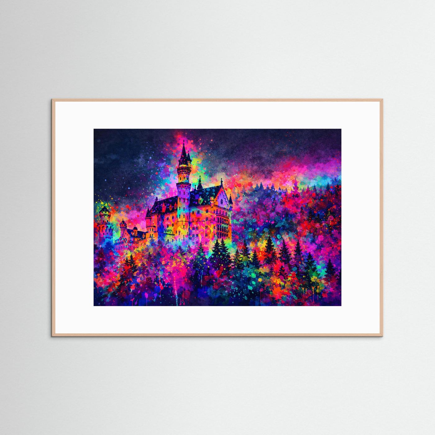 Märchenschloss Neuschwanstein Expressionismus | Bunte Architektur & Kunst Poster Querformat