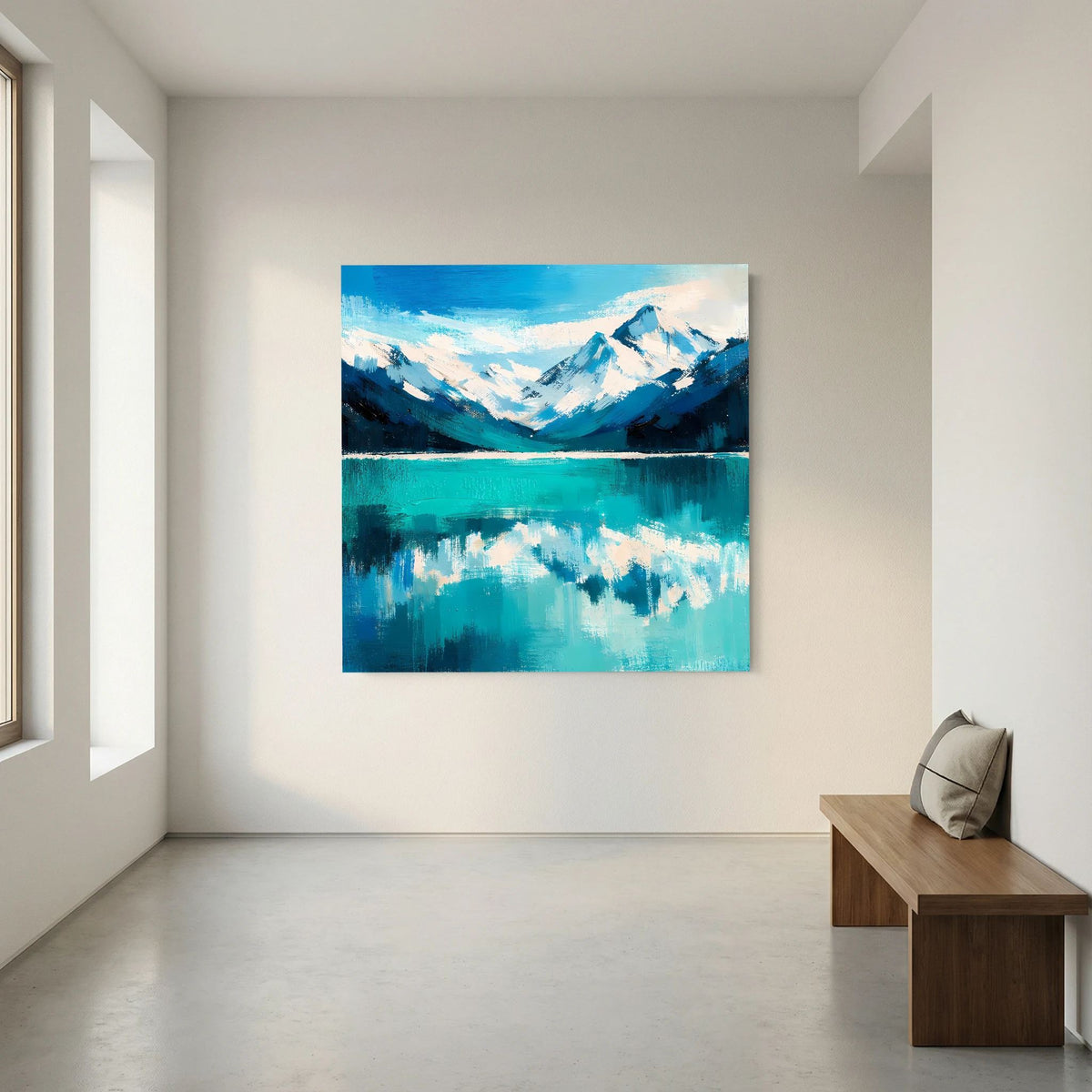 Leinwand Abstraktes Bergsee Gemälde | Modernes Alpines Wandbild Türkis Blau