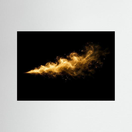 Abstraktes Luxusposter mit goldener Rauchwirbel-Illustration auf schwarzem Hintergrund